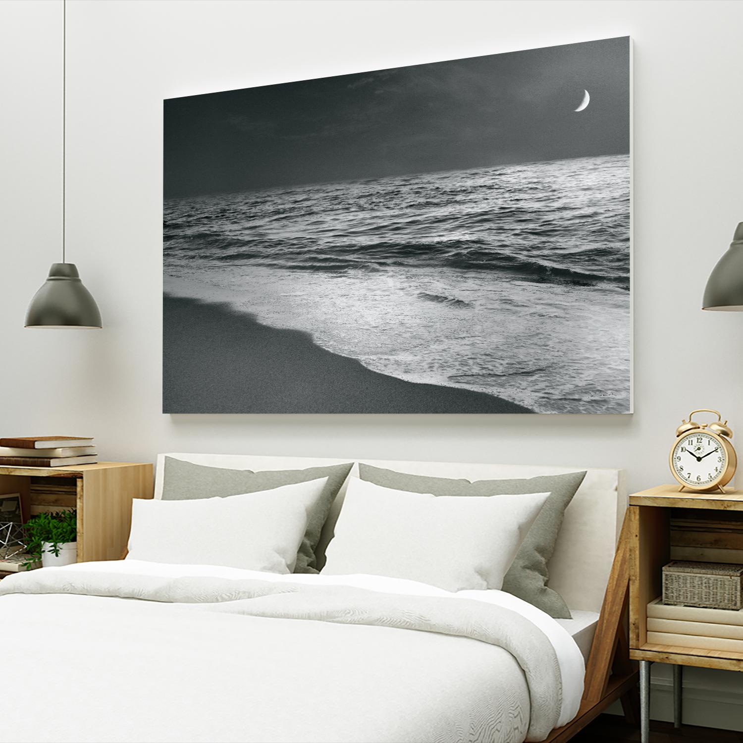 Moonrise Beach Black and White by Sue Schlabach on GIANT ART - white sea scene