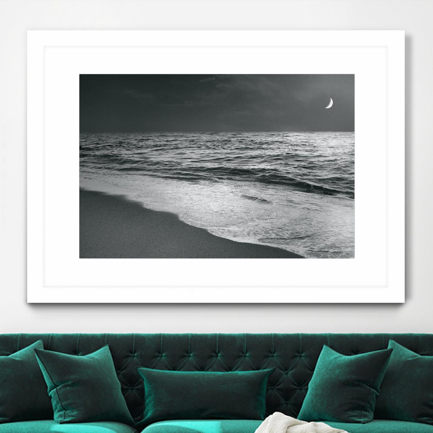 Moonrise Beach Black and White by Sue Schlabach on GIANT ART - white sea scene