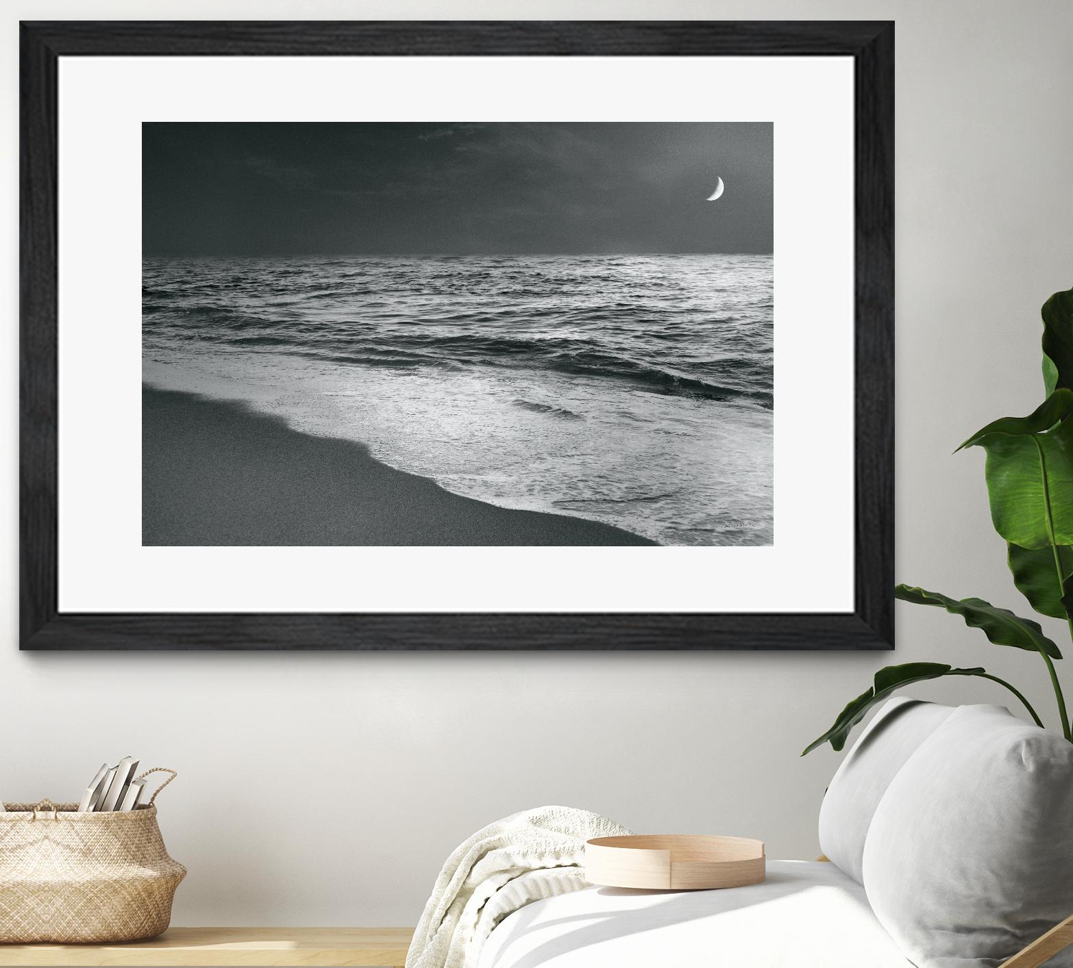 Moonrise Beach Black and White by Sue Schlabach on GIANT ART - white sea scene