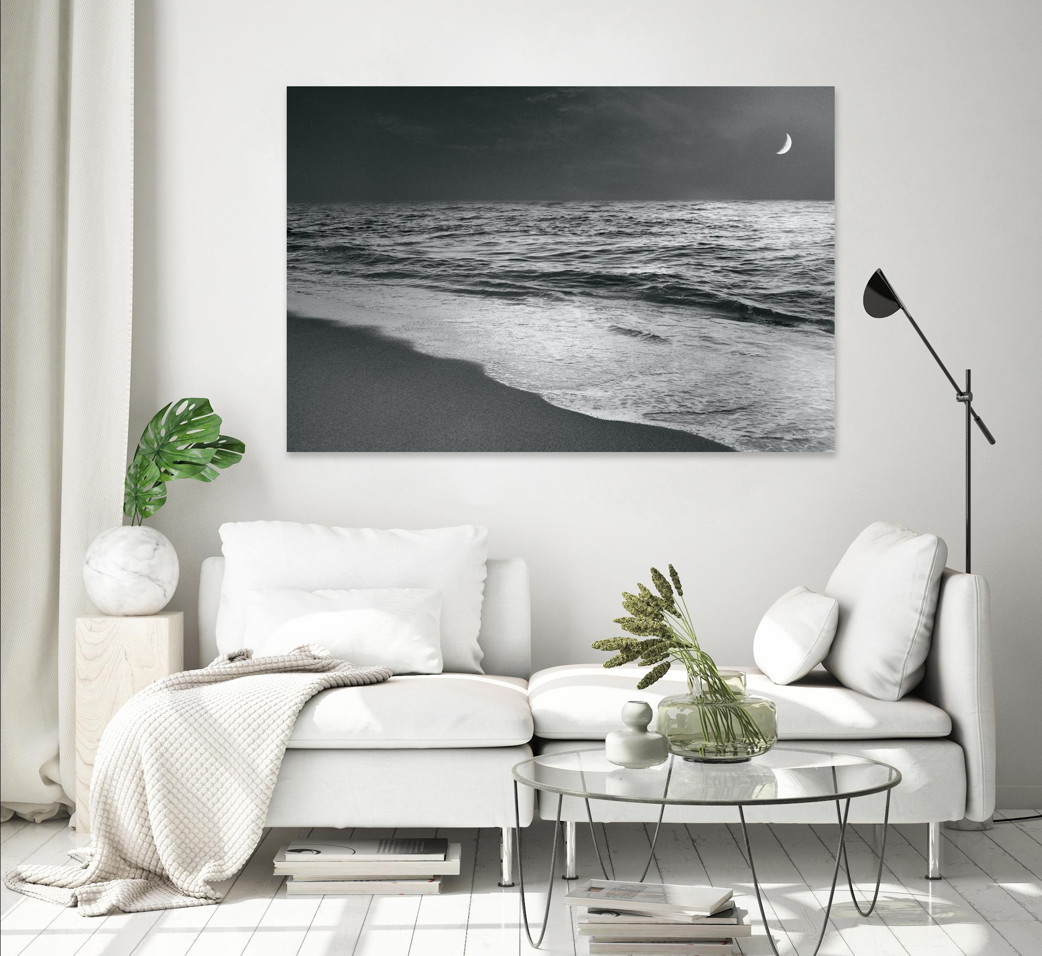 Moonrise Beach Black and White by Sue Schlabach on GIANT ART - white sea scene