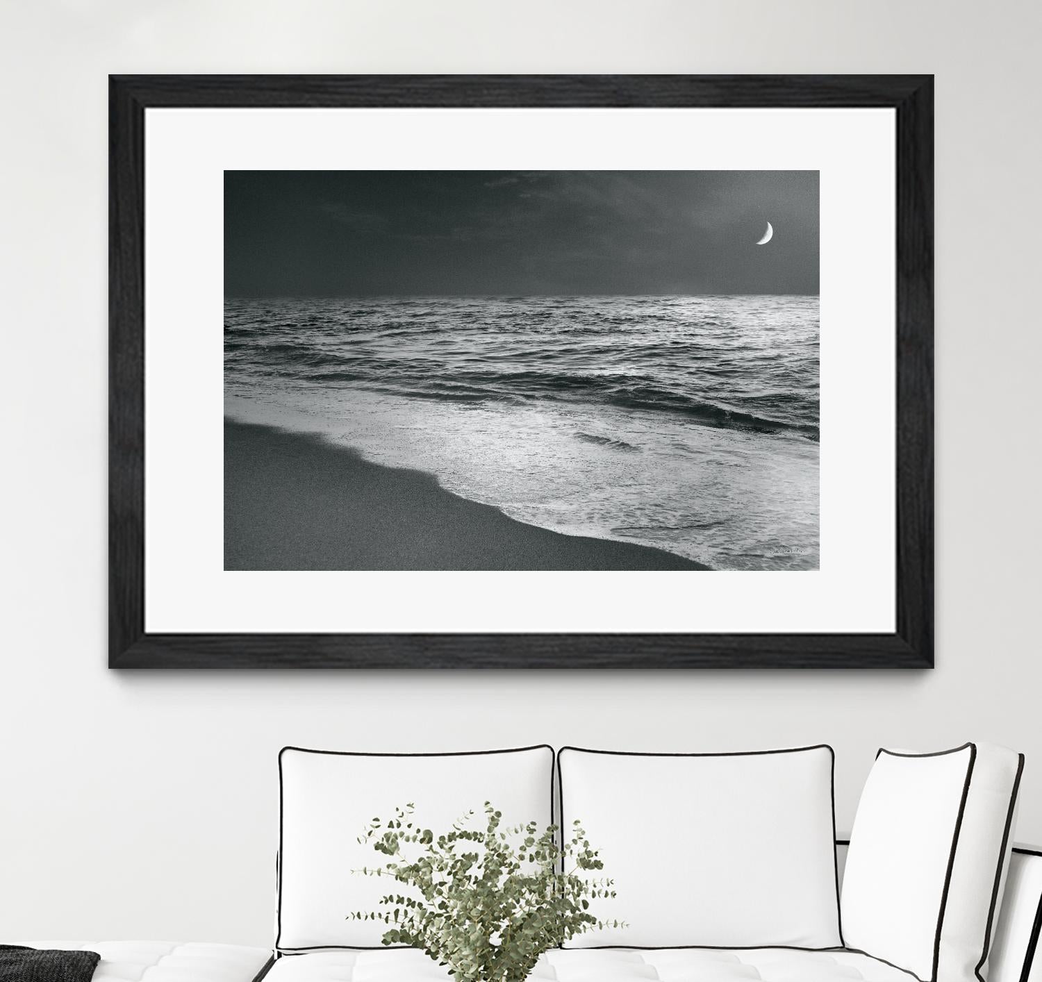 Moonrise Beach Black and White by Sue Schlabach on GIANT ART - white sea scene