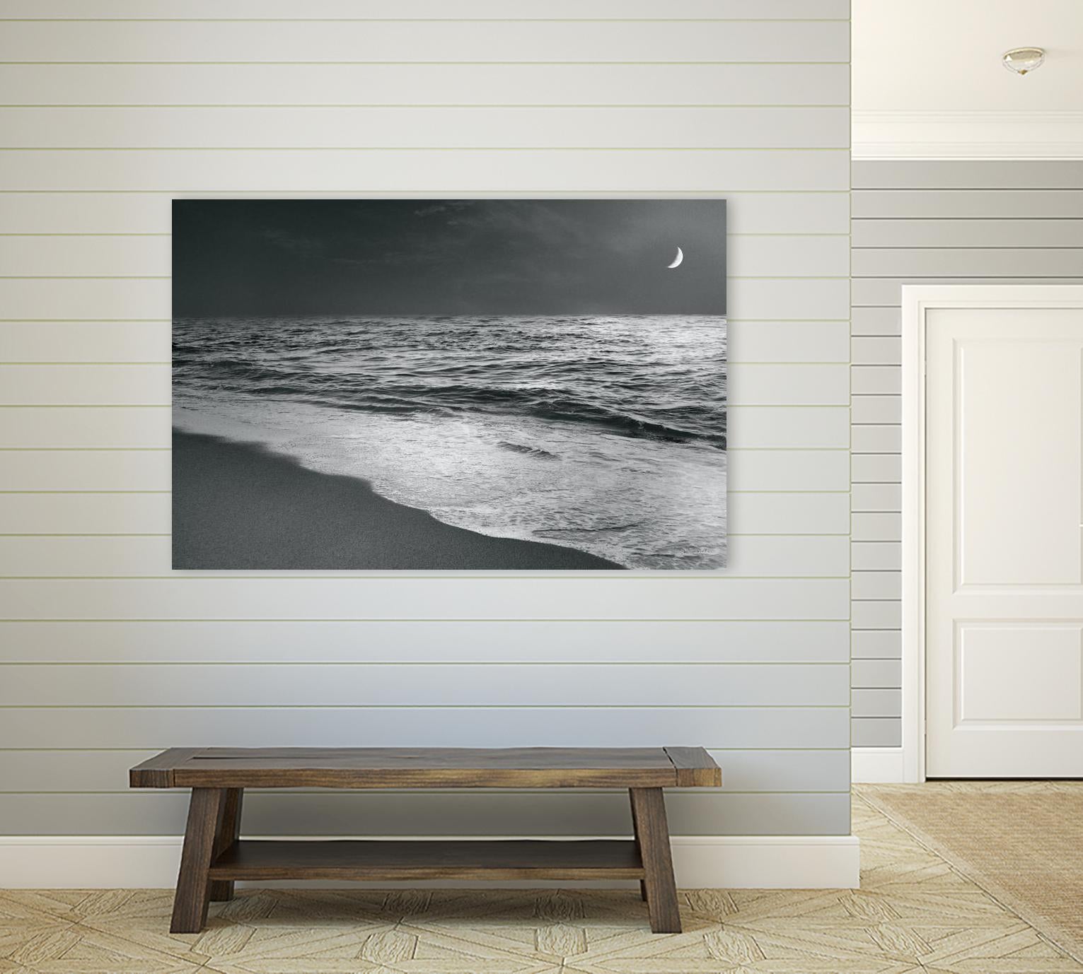 Moonrise Beach Black and White by Sue Schlabach on GIANT ART - white sea scene