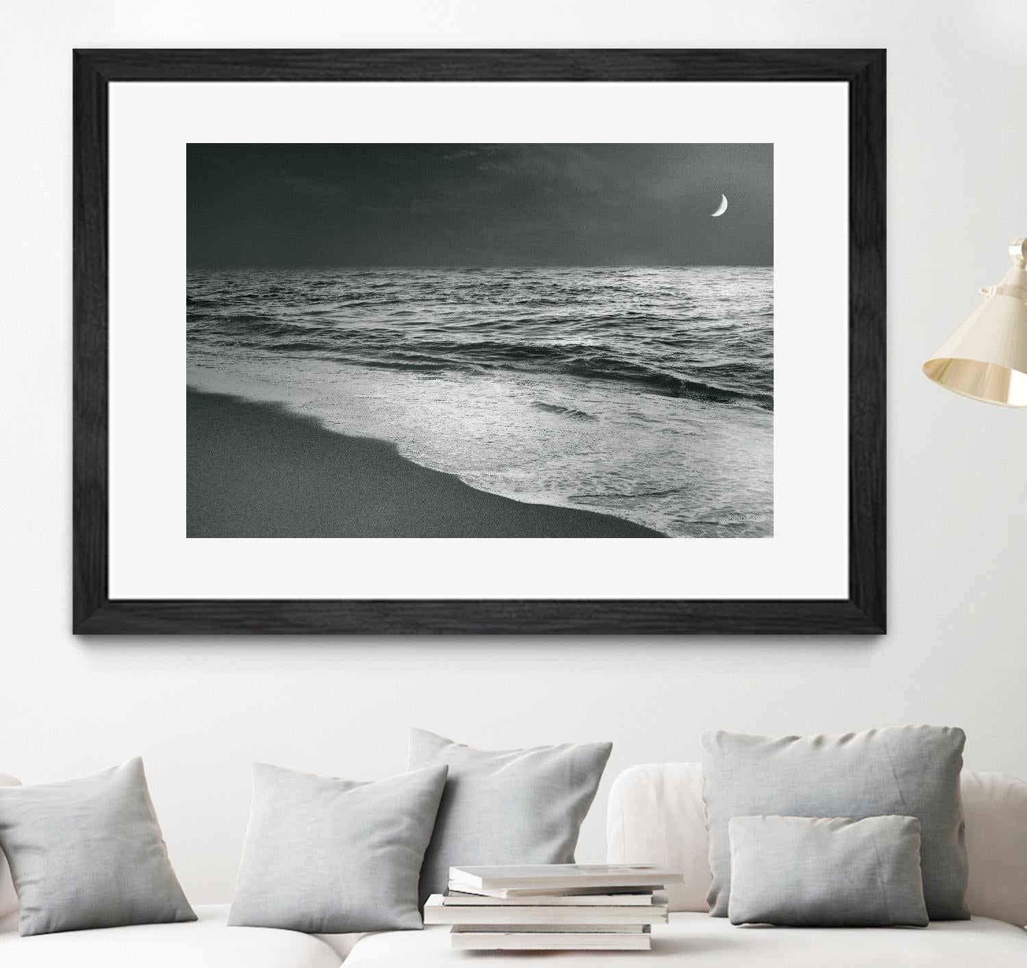 Moonrise Beach Black and White by Sue Schlabach on GIANT ART - white sea scene