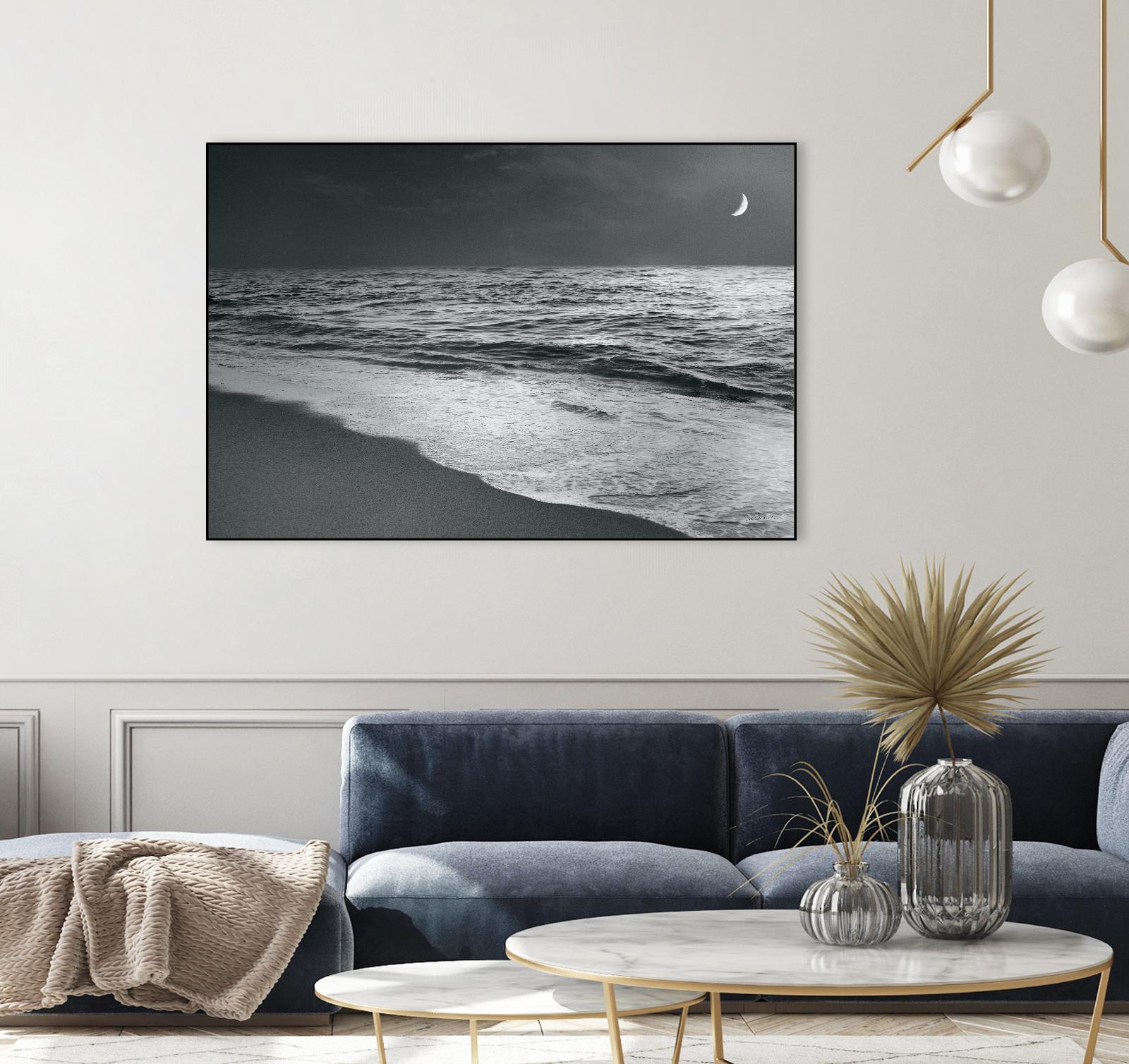 Moonrise Beach Black and White by Sue Schlabach on GIANT ART - white sea scene