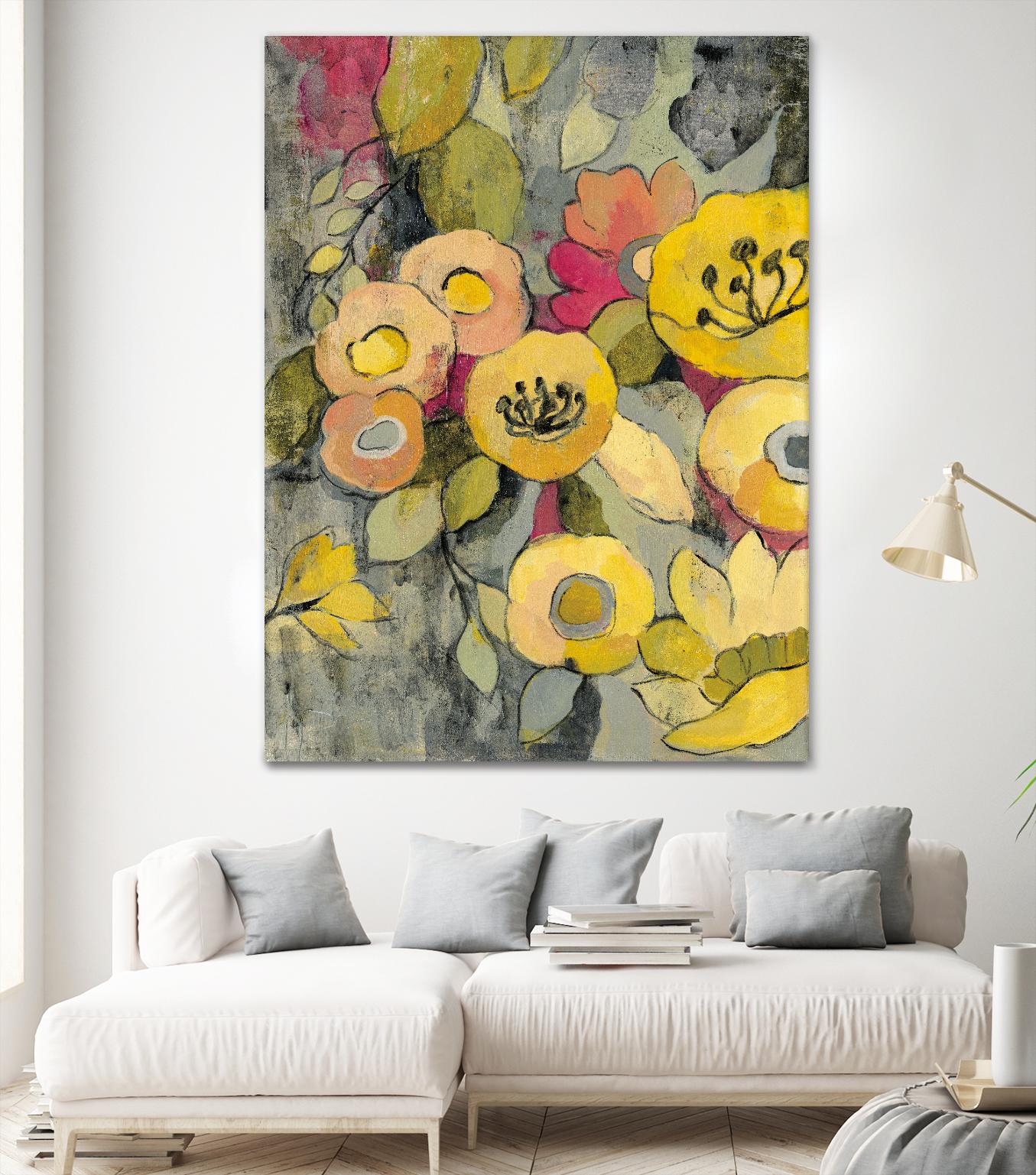 Yellow Floral Duo II by Silvia Vassileva on GIANT ART - grey floral