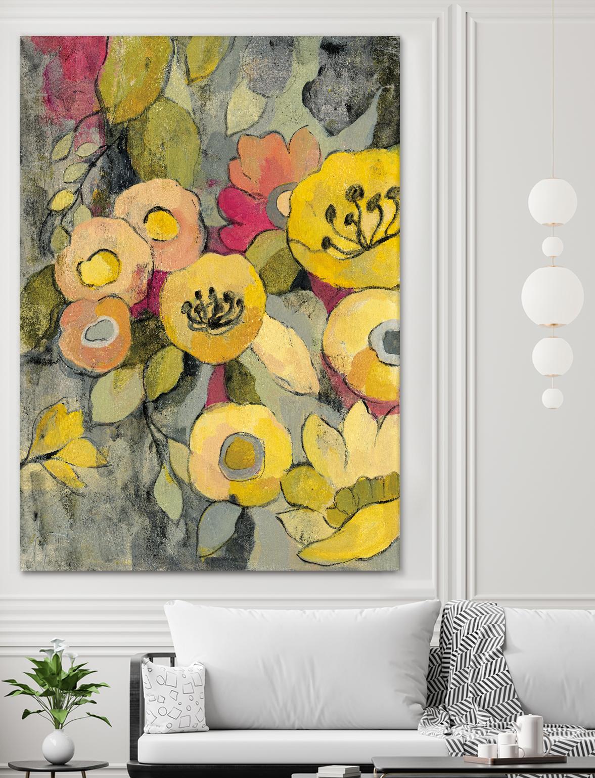 Yellow Floral Duo II by Silvia Vassileva on GIANT ART - grey floral