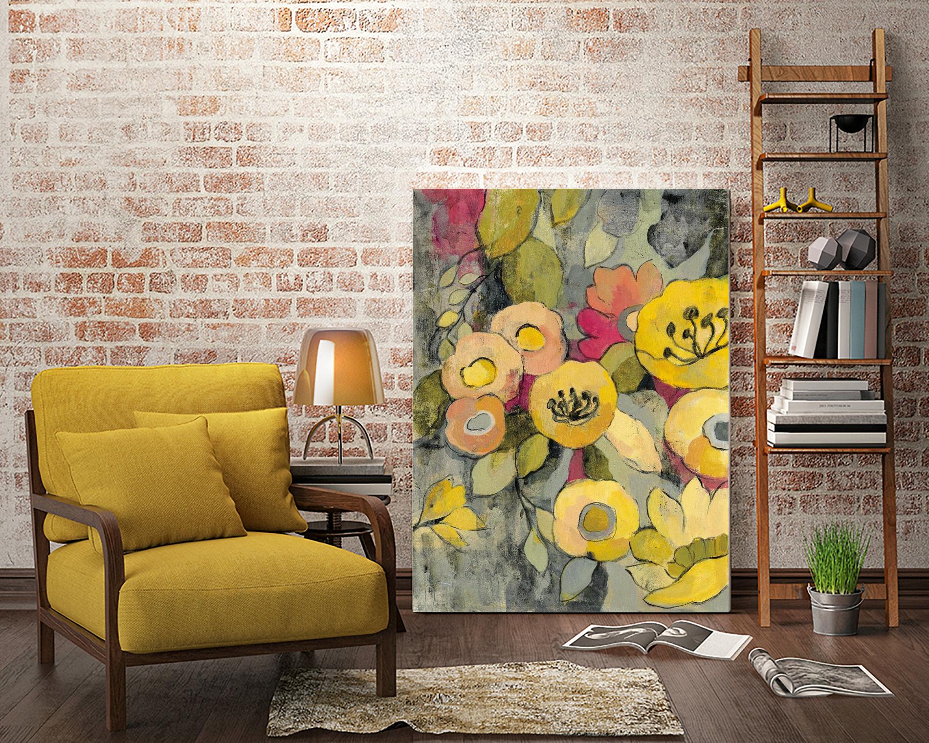 Yellow Floral Duo II by Silvia Vassileva on GIANT ART - grey floral
