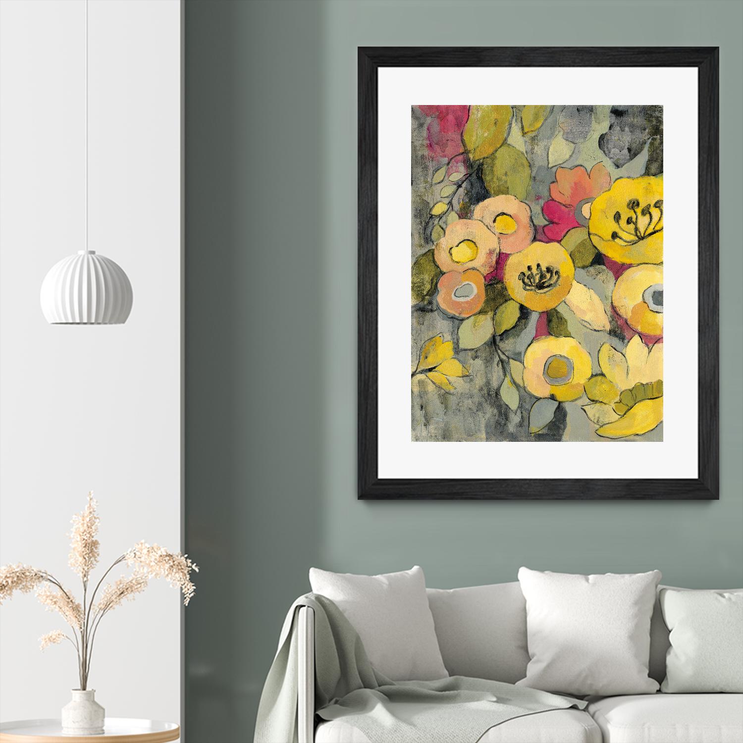 Yellow Floral Duo II by Silvia Vassileva on GIANT ART - grey floral