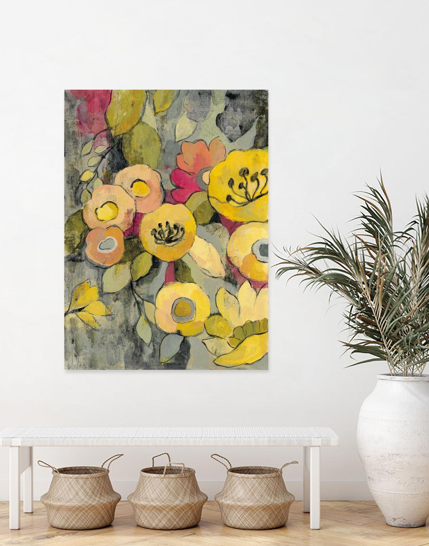 Yellow Floral Duo II by Silvia Vassileva on GIANT ART - grey floral