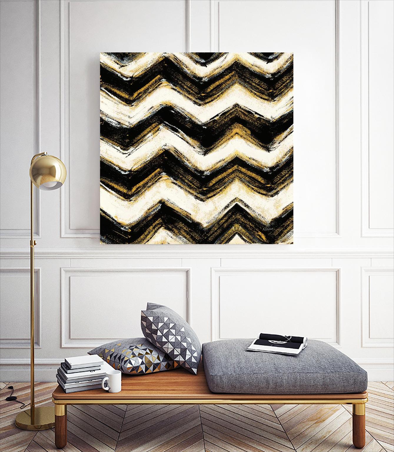 Black and Gold Geometric IV Crop by Shirley Novak on GIANT ART - beige abstract