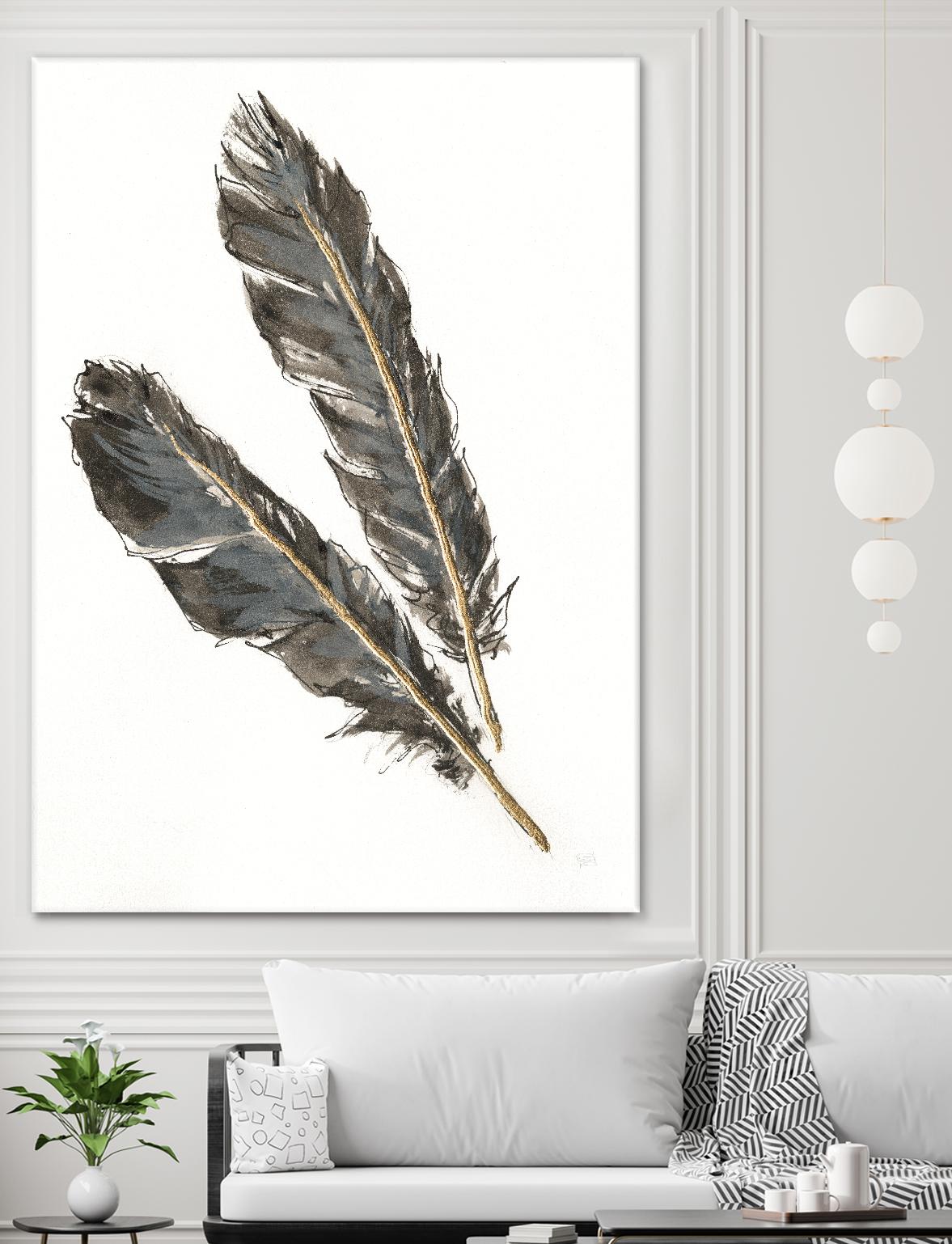 Gold Feathers III on White by Chris Paschke on GIANT ART - gold contemporary