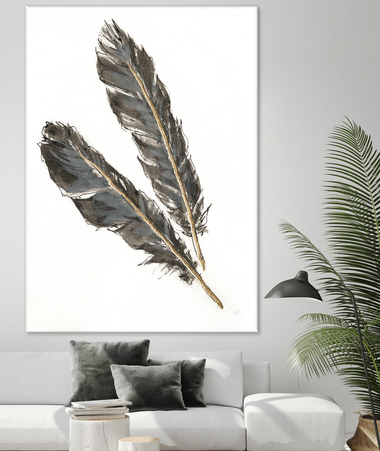 Gold Feathers III on White by Chris Paschke on GIANT ART - gold contemporary