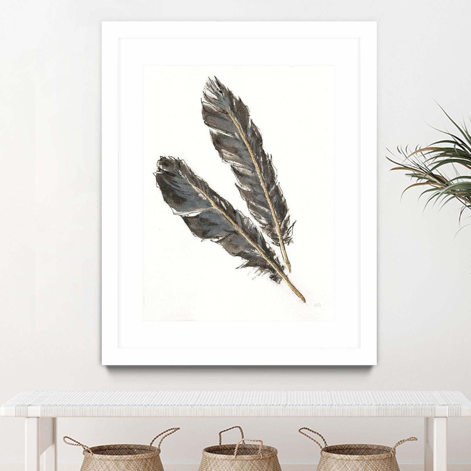 Gold Feathers III on White by Chris Paschke on GIANT ART - gold contemporary