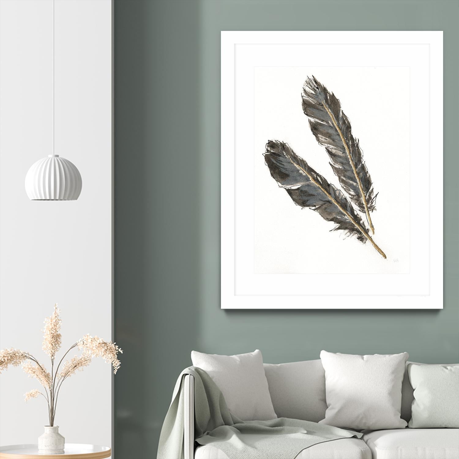 Gold Feathers III on White by Chris Paschke on GIANT ART - gold contemporary