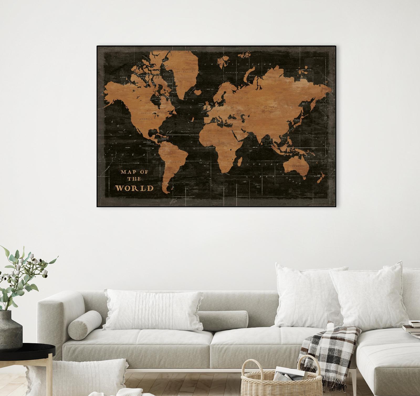 World Map Industrial by Sue Schlabach on GIANT ART - maps black