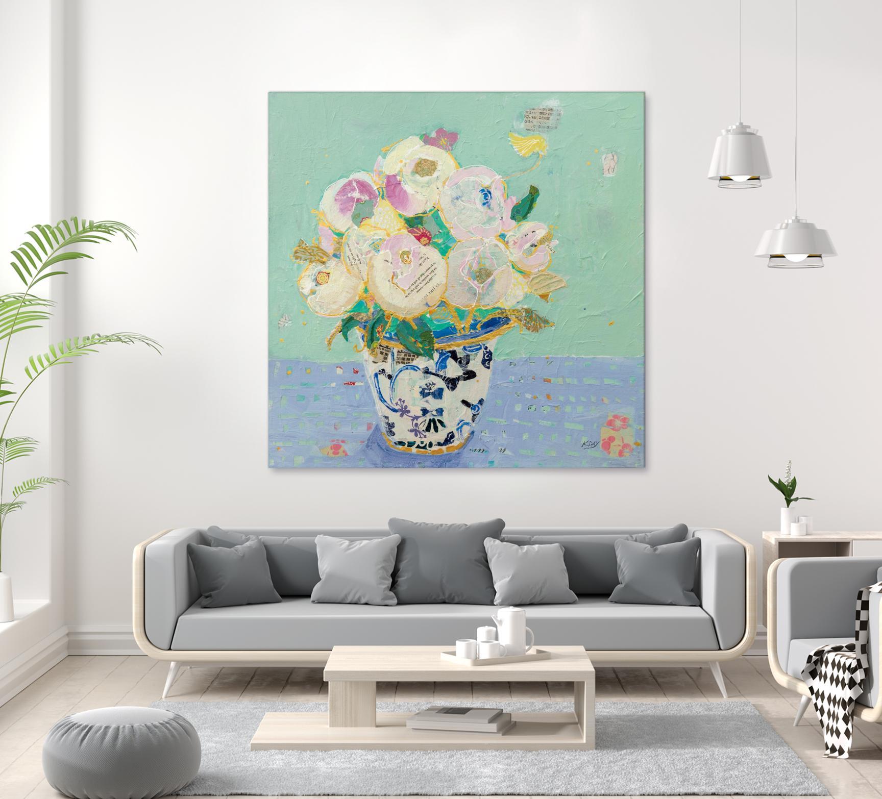 Kristens Peonies by Kellie Day on GIANT ART - florals aqua