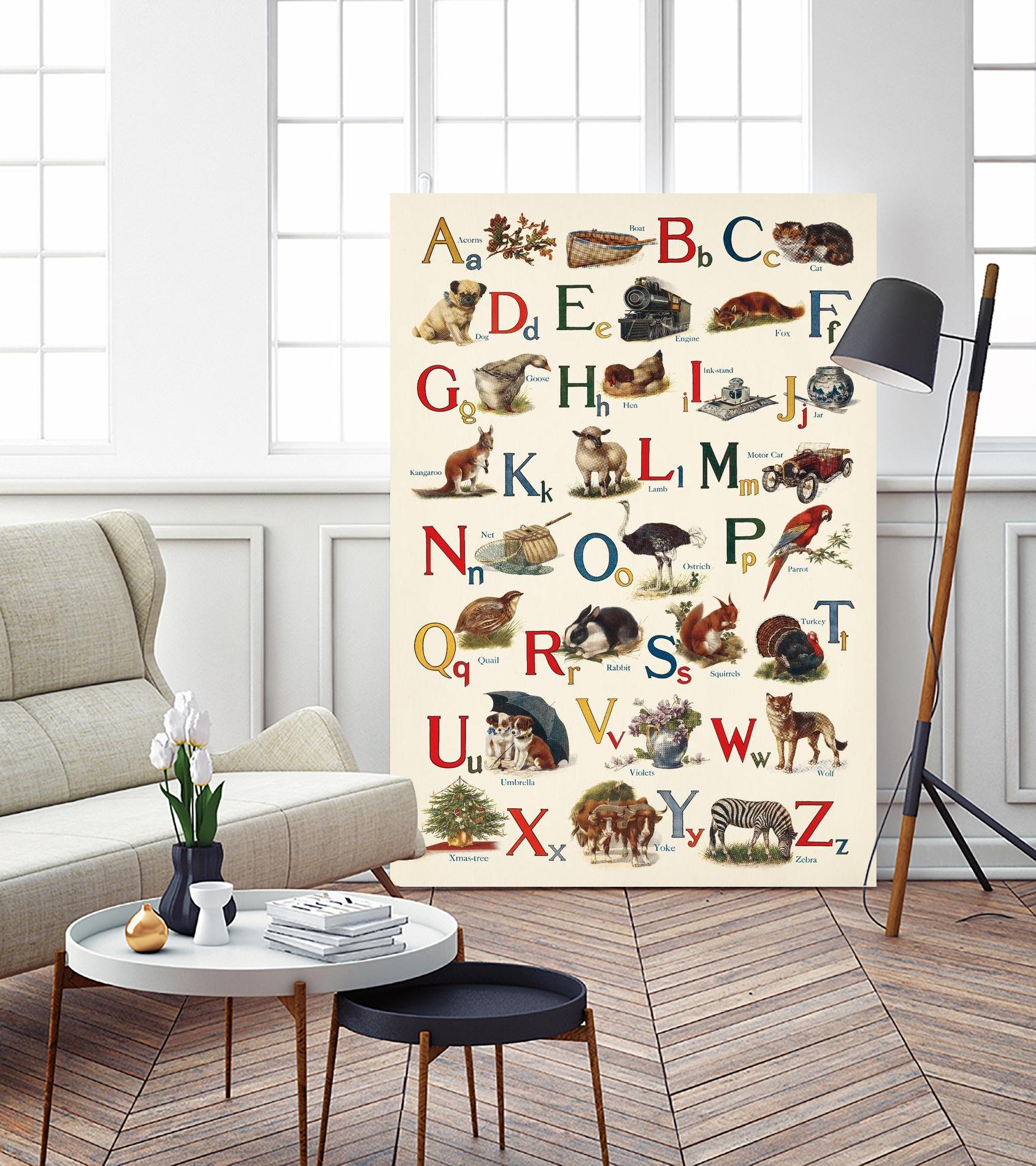 Schoolhouse Alphabet by Wild Apple on GIANT ART - beige illustration  flowers