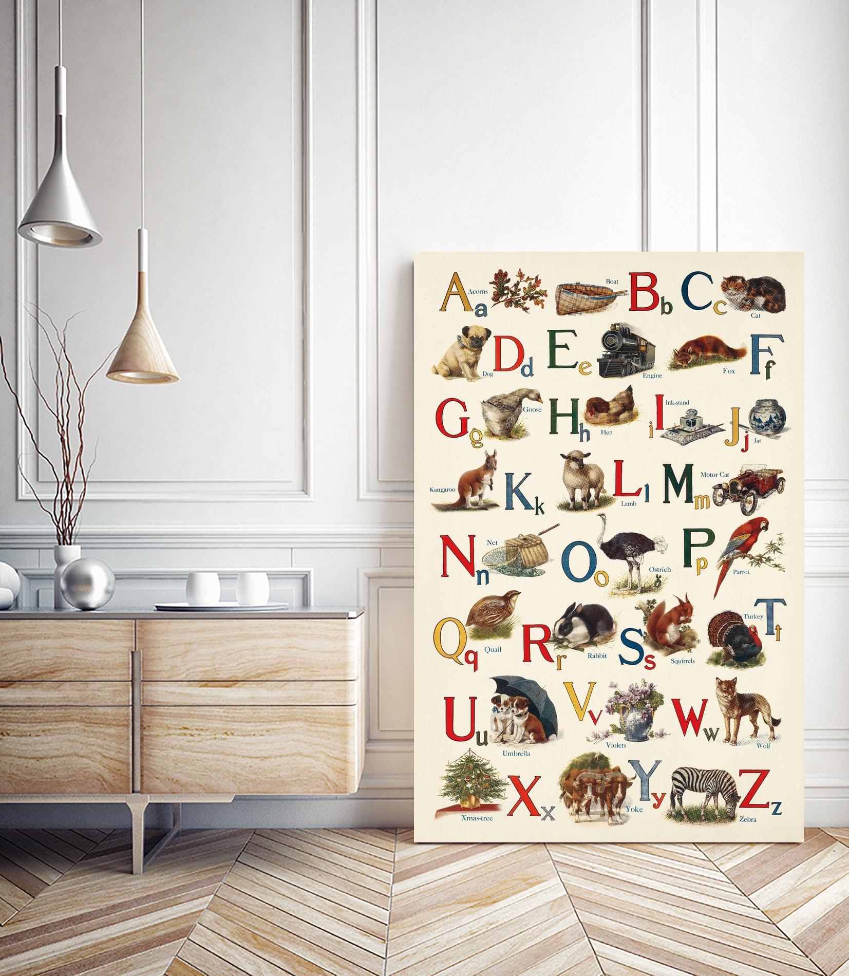 Schoolhouse Alphabet by Wild Apple on GIANT ART - beige illustration  flowers