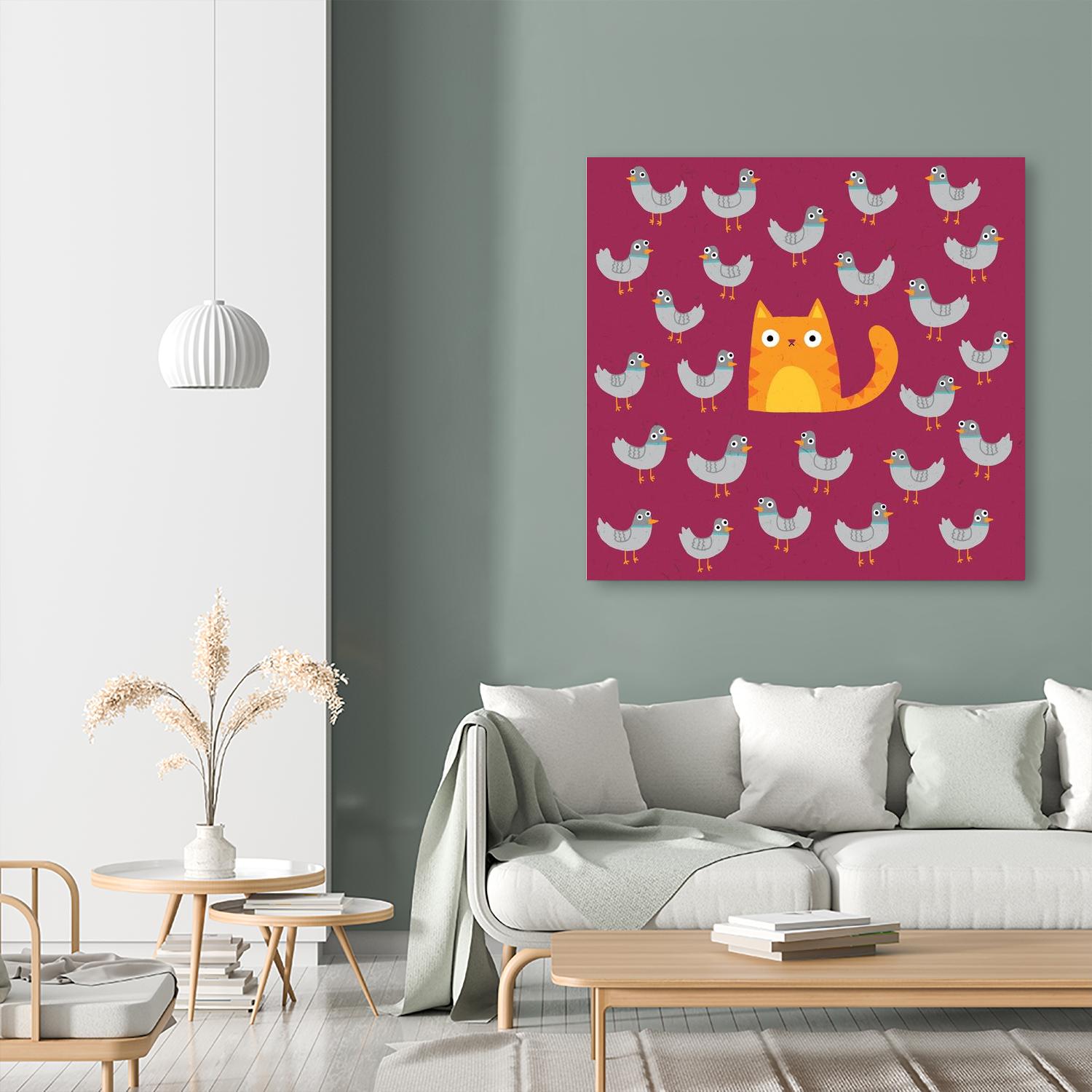 Cat amongst the Pigeons by Michael Buxton on GIANT ART - multicolor urban/pop surrealism; animals; contemporary