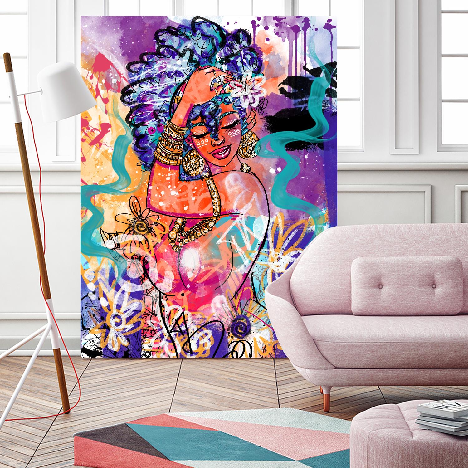 Gold Flowers by Justin Copeland on GIANT ART - multicolor ethnic; figurative; contemporary