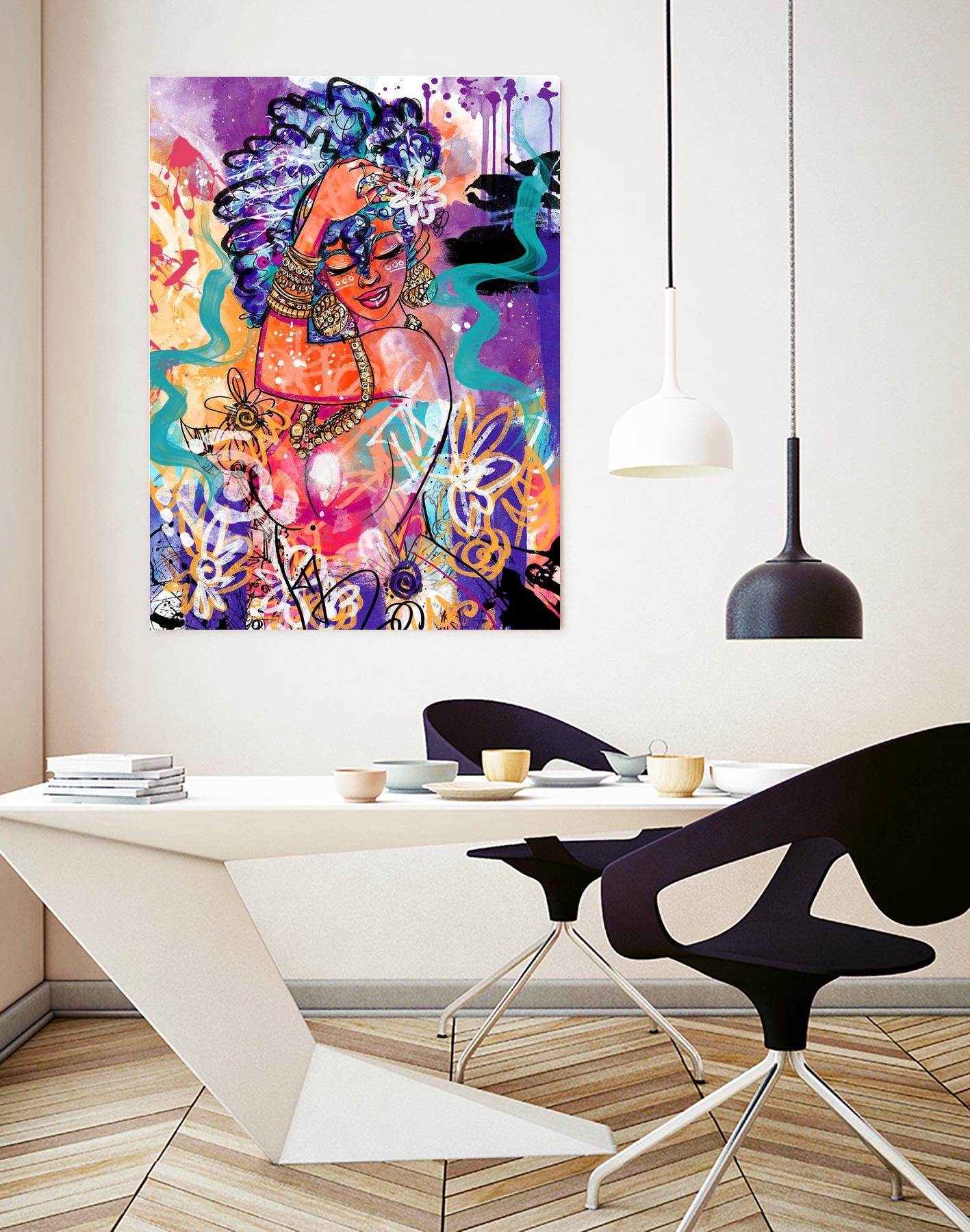 Gold Flowers by Justin Copeland on GIANT ART - multicolor ethnic; figurative; contemporary