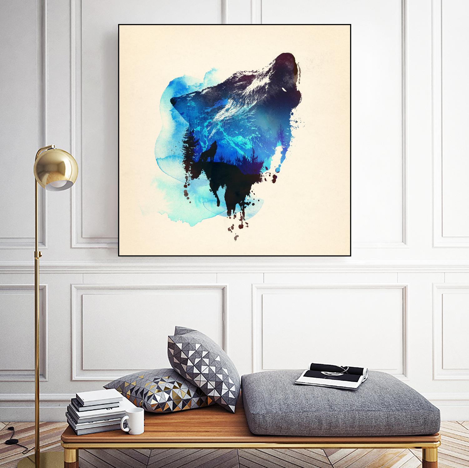 Alone as a Wolf by Robert Farkas on GIANT ART - blue animals