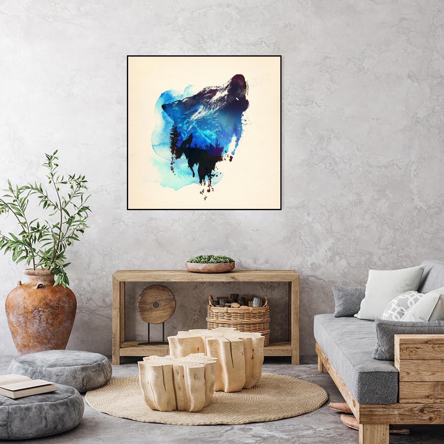 Alone as a Wolf by Robert Farkas on GIANT ART - blue animals