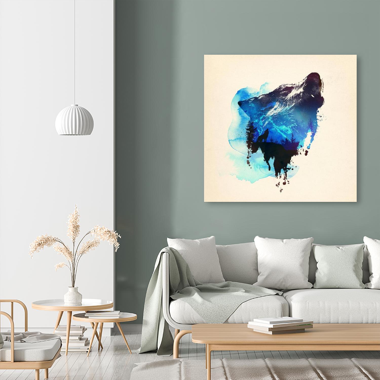 Alone as a Wolf by Robert Farkas on GIANT ART - blue animals