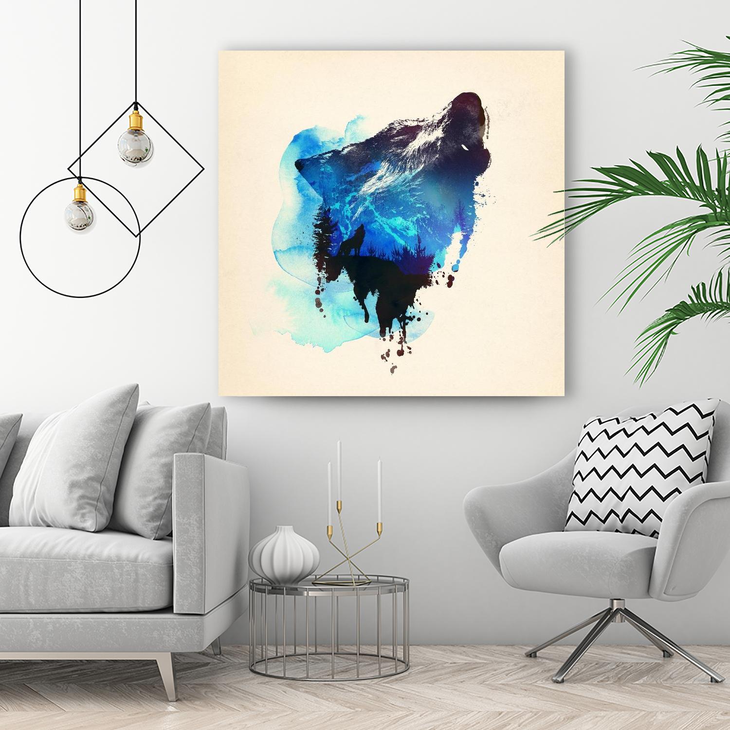 Alone as a Wolf by Robert Farkas on GIANT ART - blue animals