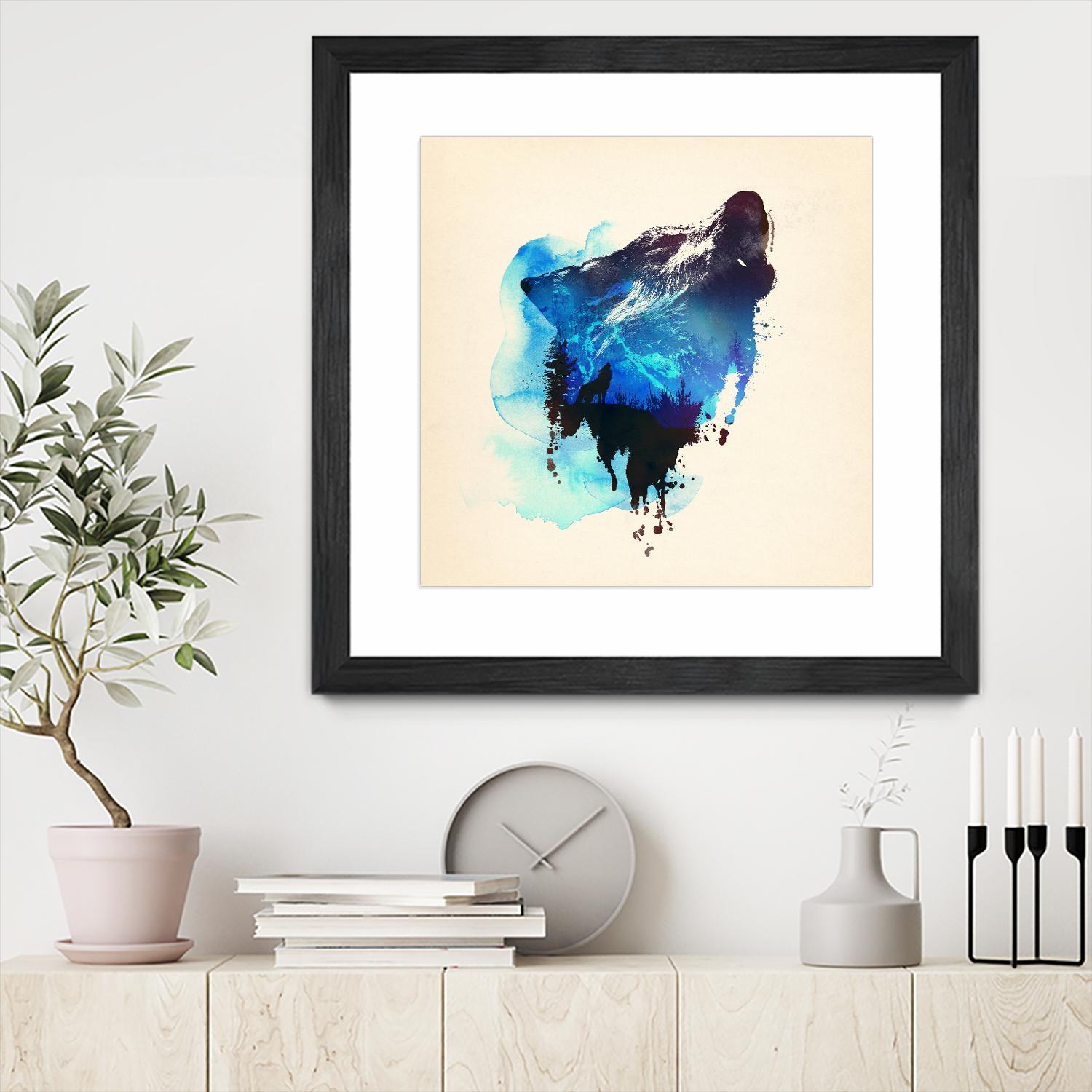 Alone as a Wolf by Robert Farkas on GIANT ART - blue animals