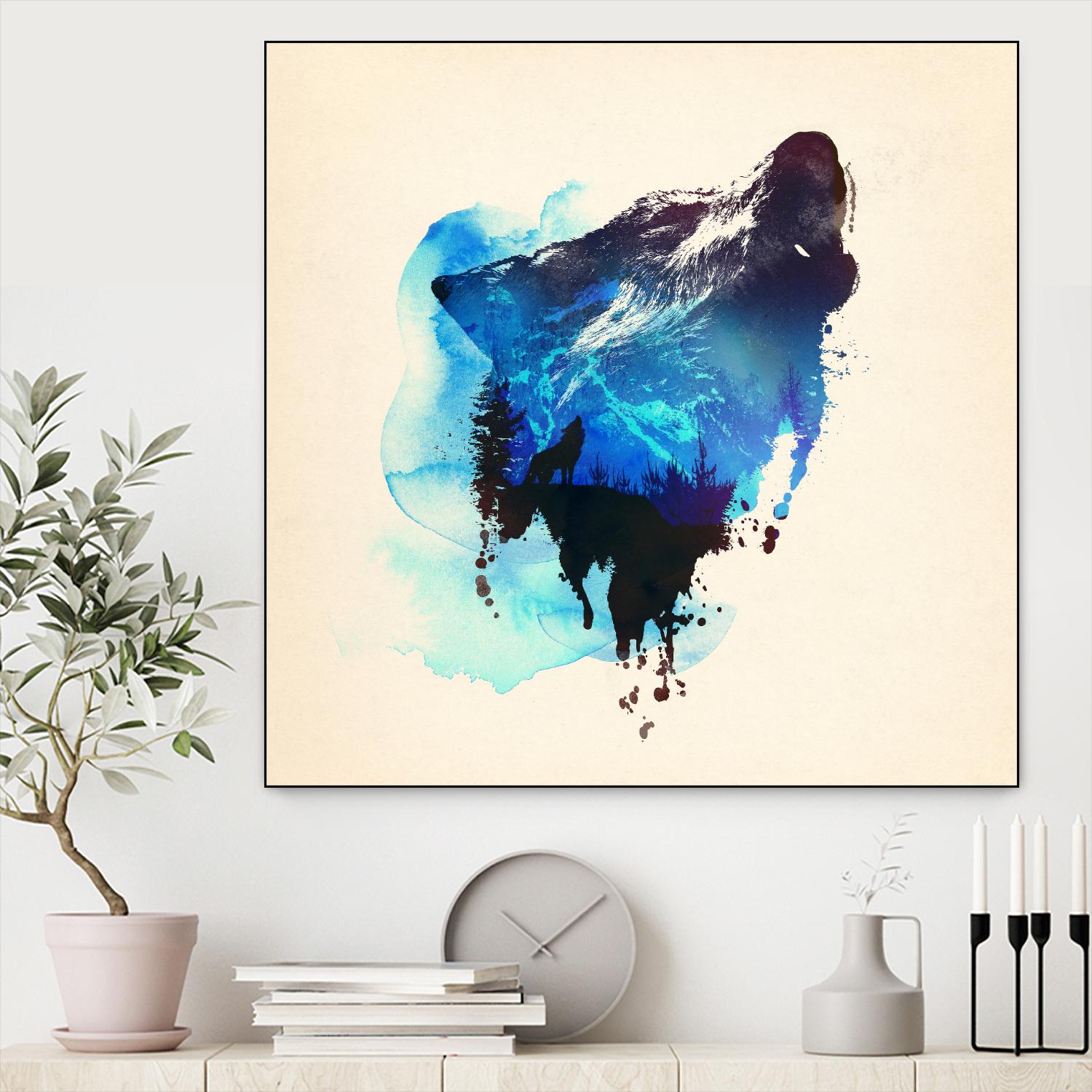Alone as a Wolf by Robert Farkas on GIANT ART - blue animals