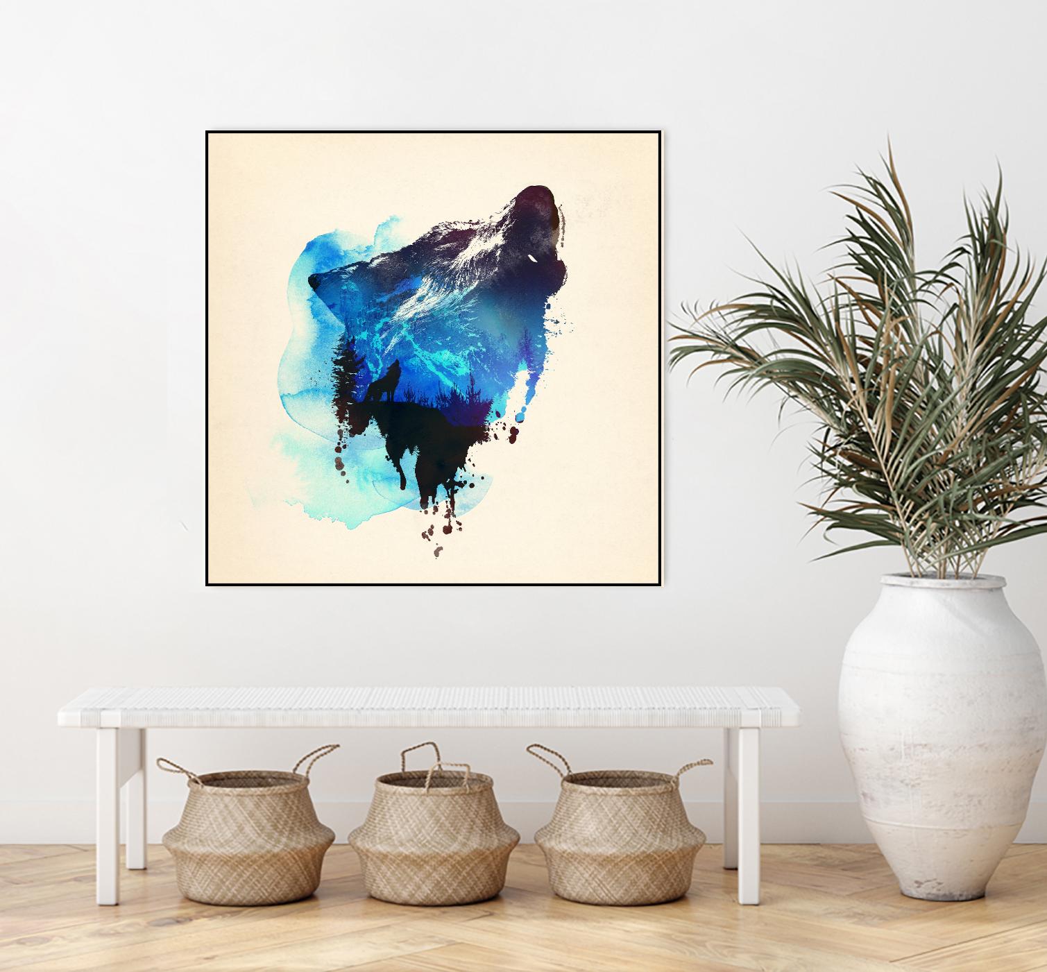 Alone as a Wolf by Robert Farkas on GIANT ART - blue animals