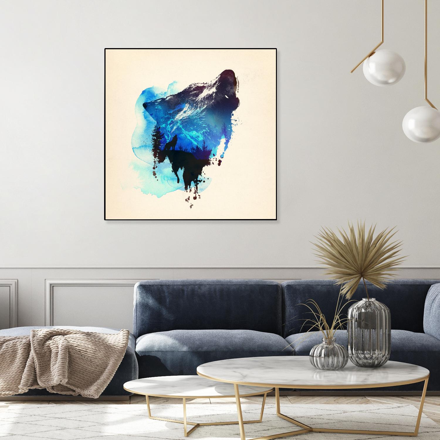 Alone as a Wolf by Robert Farkas on GIANT ART - blue animals