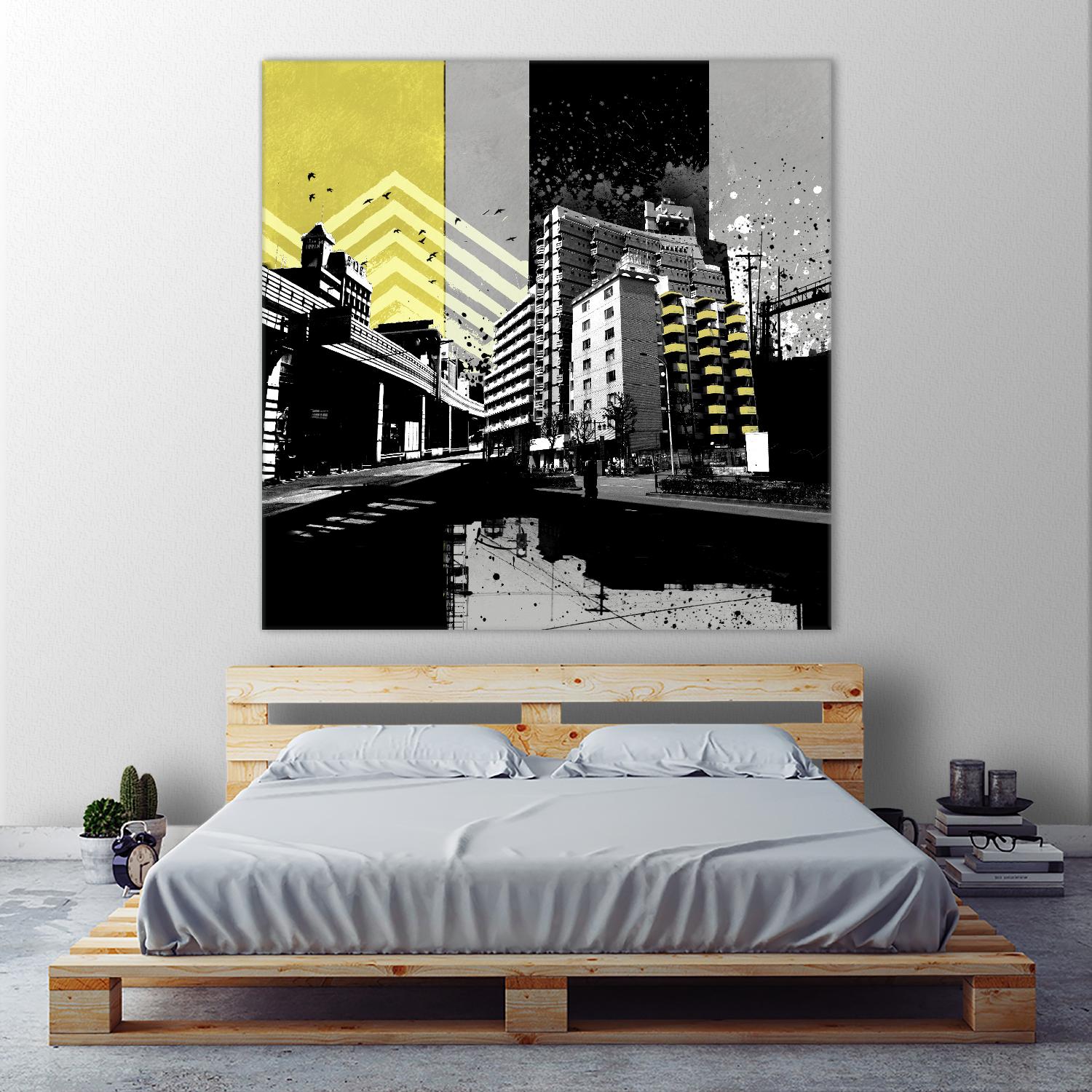Triptych II by Elisabeth Brizzi on GIANT ART - yellow city scene