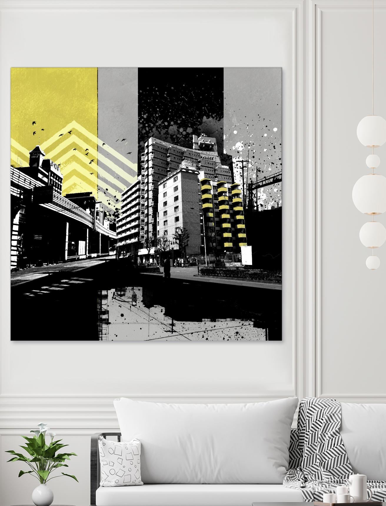 Triptych II by Elisabeth Brizzi on GIANT ART - yellow city scene
