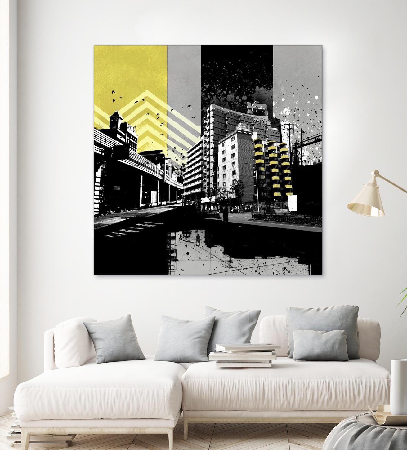 Triptych II by Elisabeth Brizzi on GIANT ART - yellow city scene