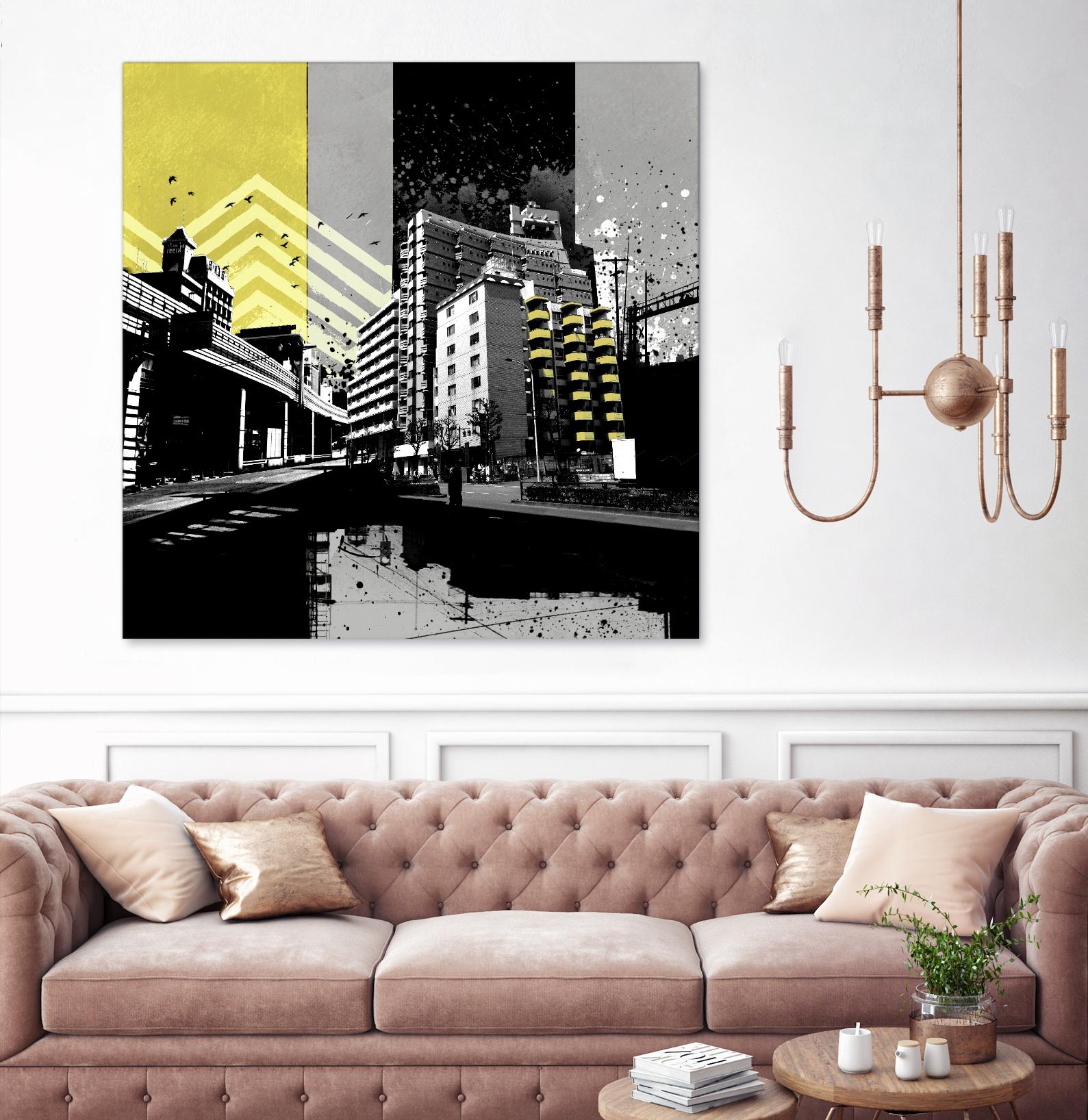 Triptych II by Elisabeth Brizzi on GIANT ART - yellow city scene