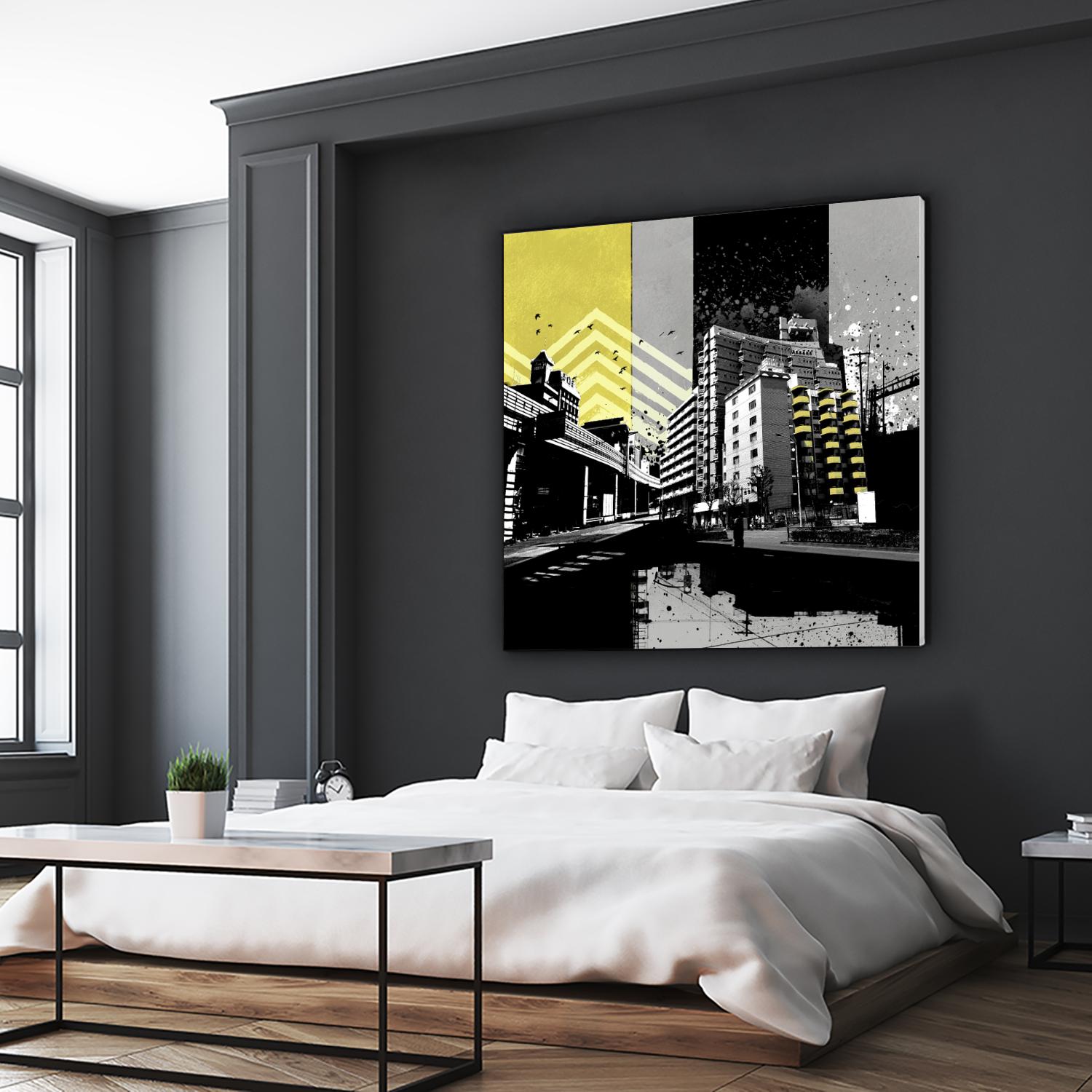 Triptych II by Elisabeth Brizzi on GIANT ART - yellow city scene