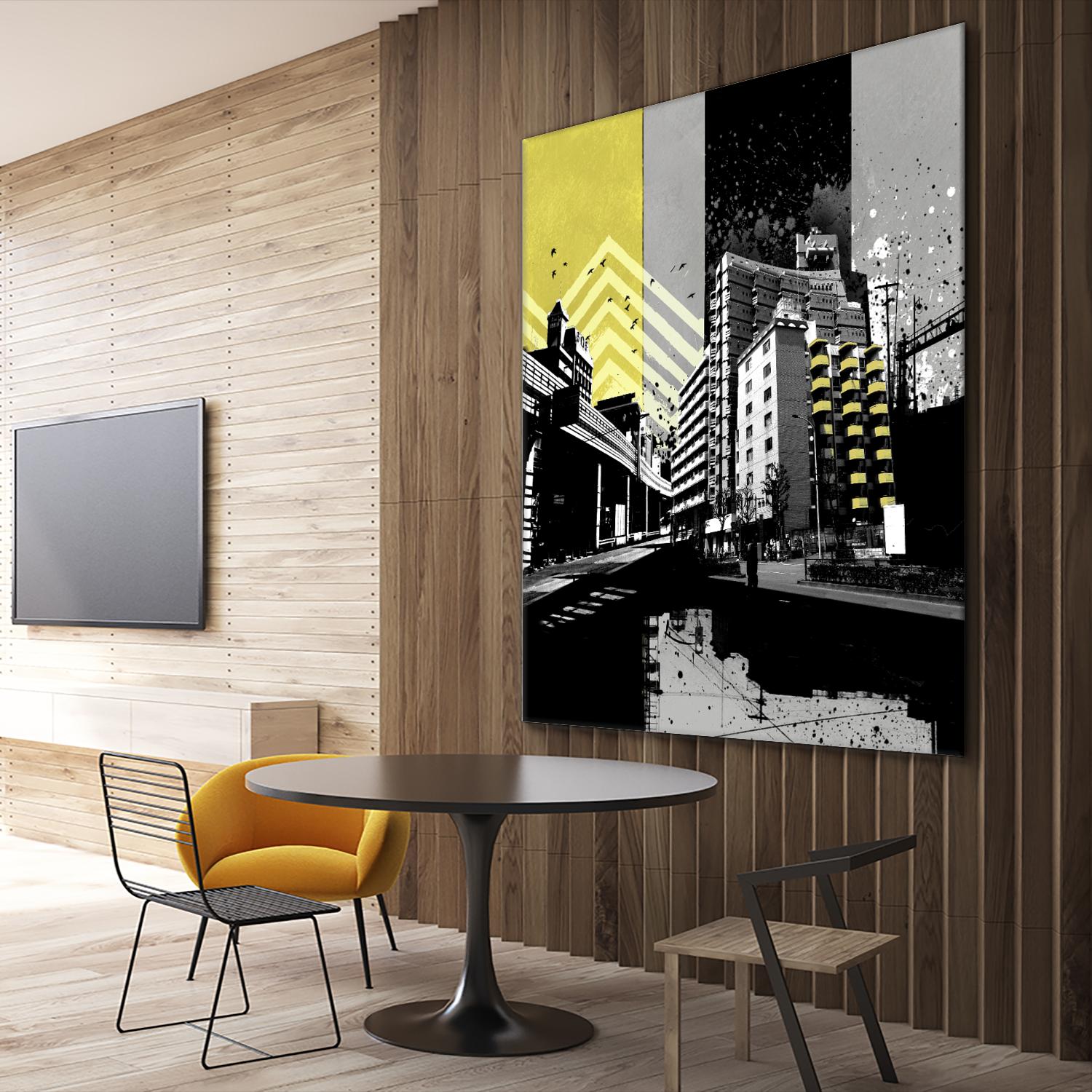 Triptych II by Elisabeth Brizzi on GIANT ART - yellow city scene