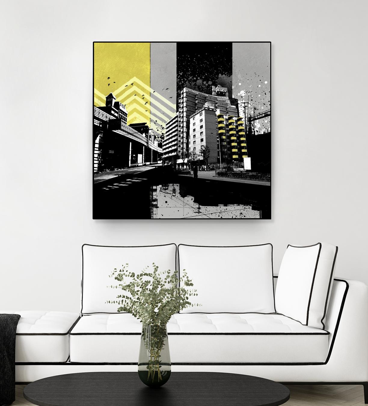 Triptych II by Elisabeth Brizzi on GIANT ART - yellow city scene