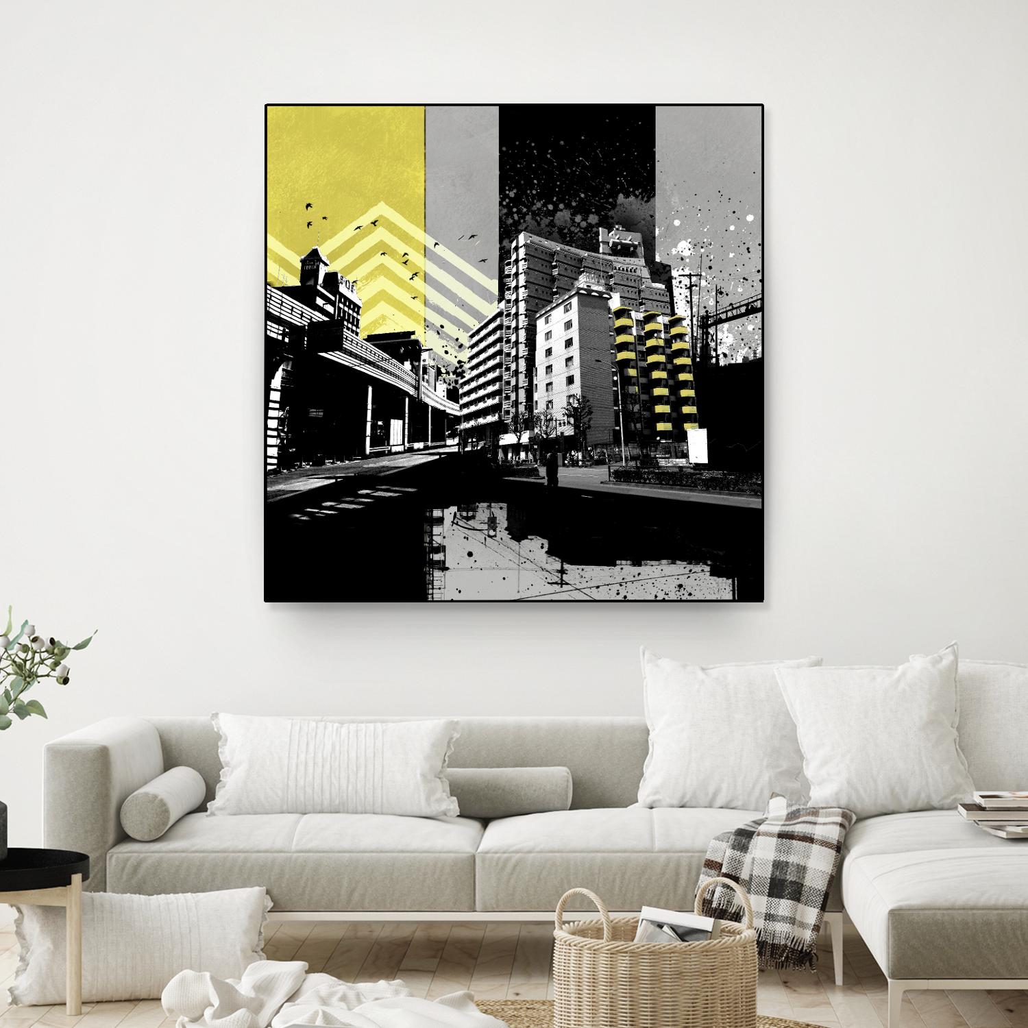 Triptych II by Elisabeth Brizzi on GIANT ART - yellow city scene