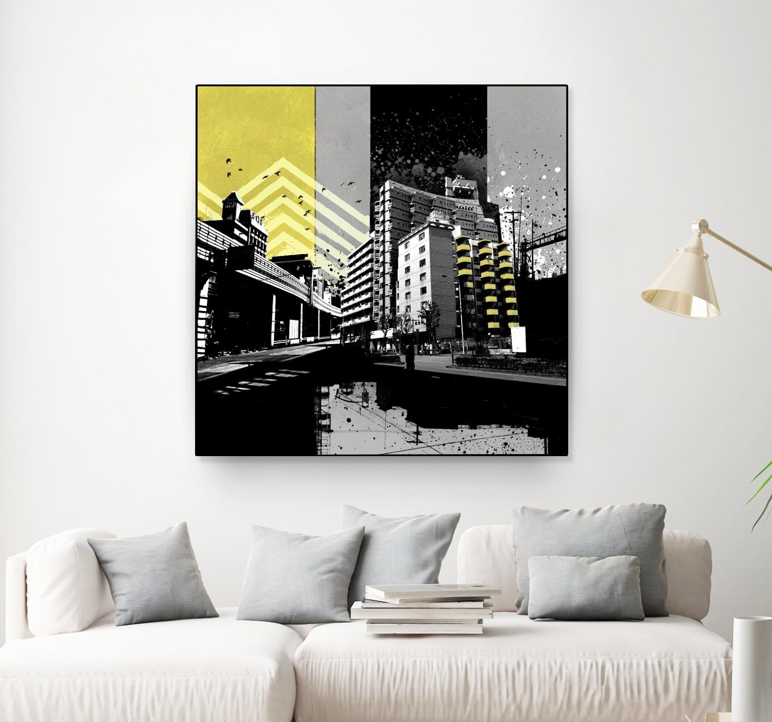 Triptych II by Elisabeth Brizzi on GIANT ART - yellow city scene