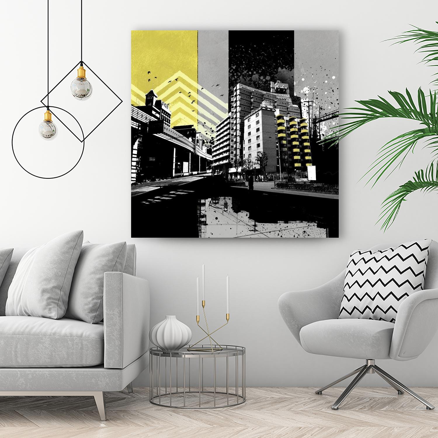 Triptych II by Elisabeth Brizzi on GIANT ART - yellow city scene
