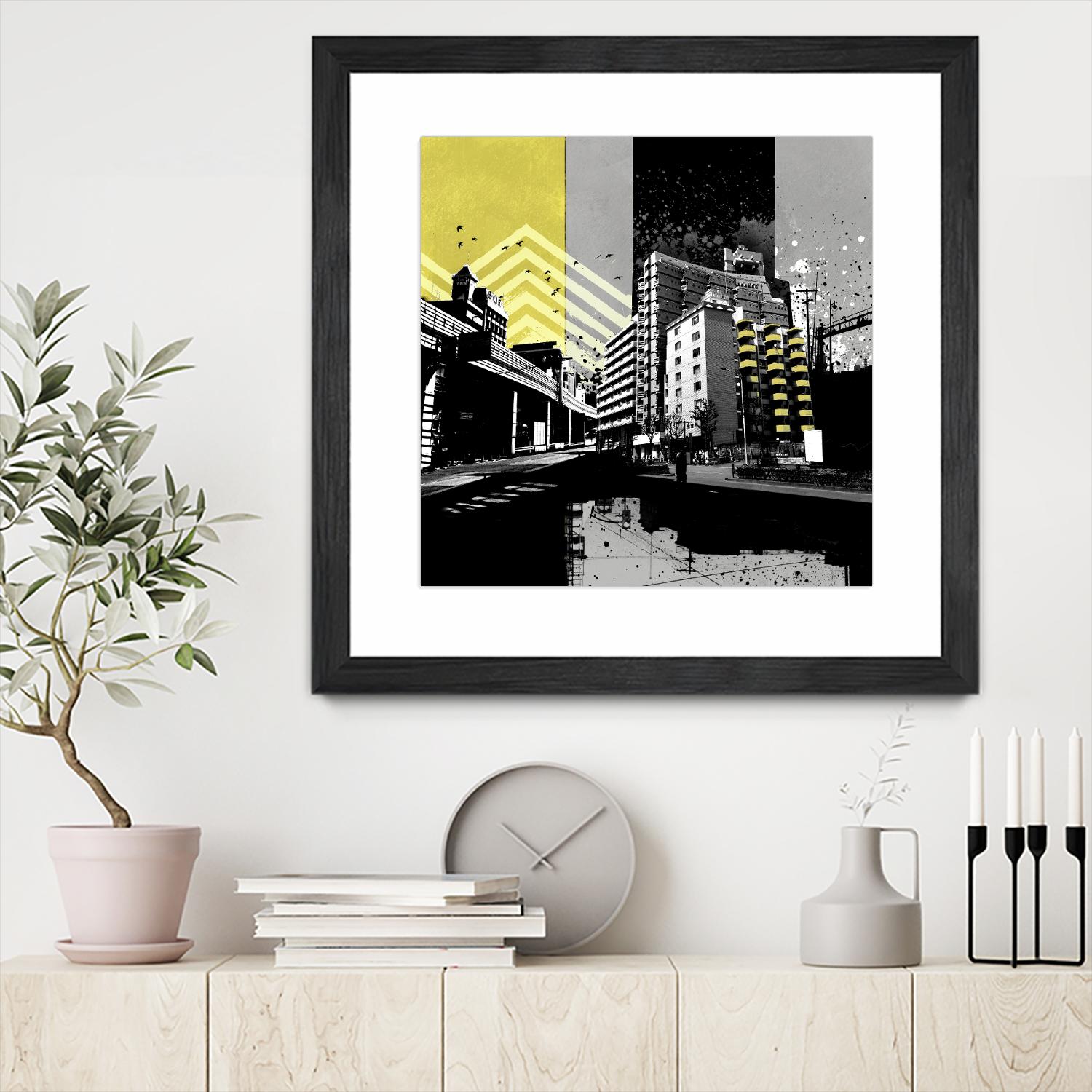 Triptych II by Elisabeth Brizzi on GIANT ART - yellow city scene