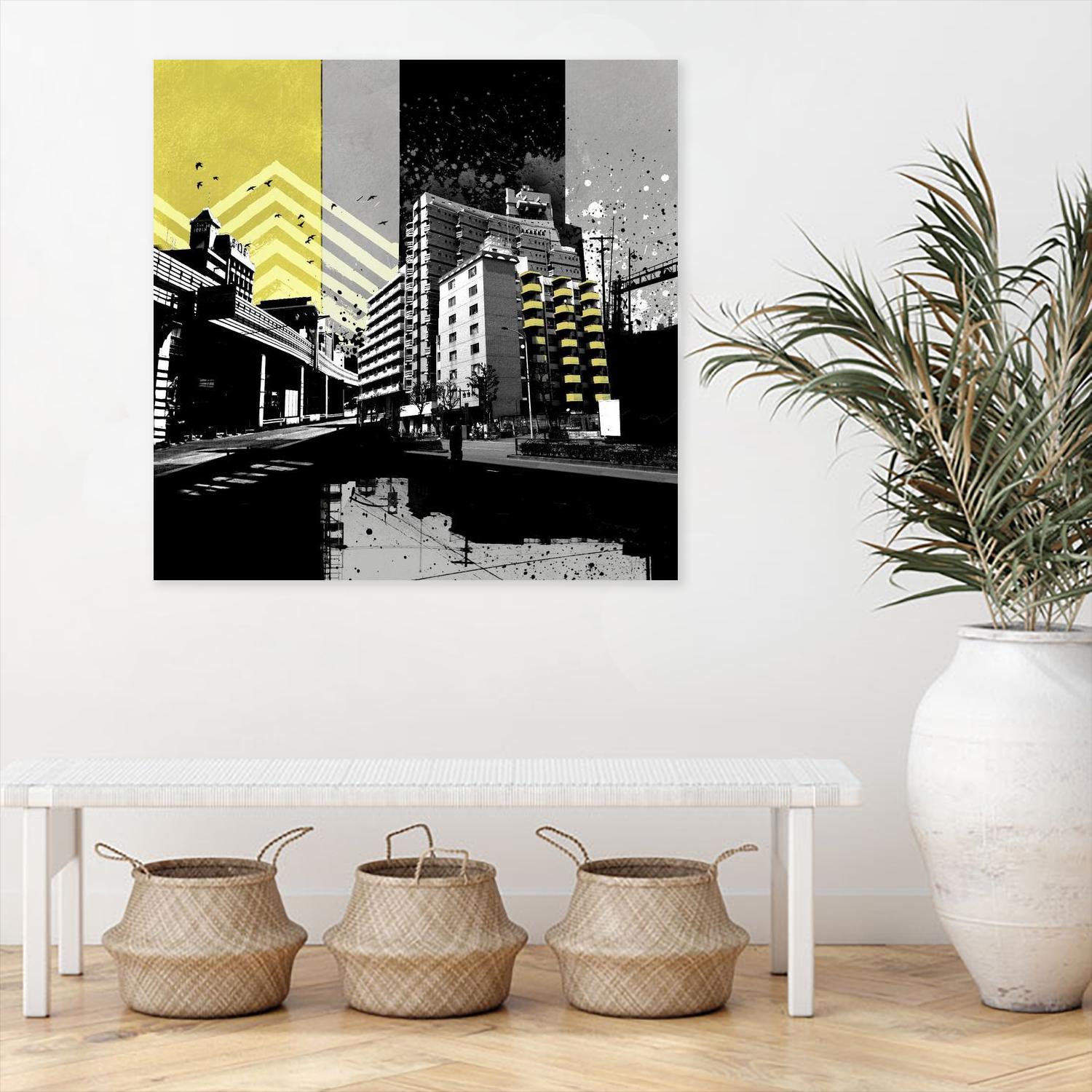 Triptych II by Elisabeth Brizzi on GIANT ART - yellow city scene