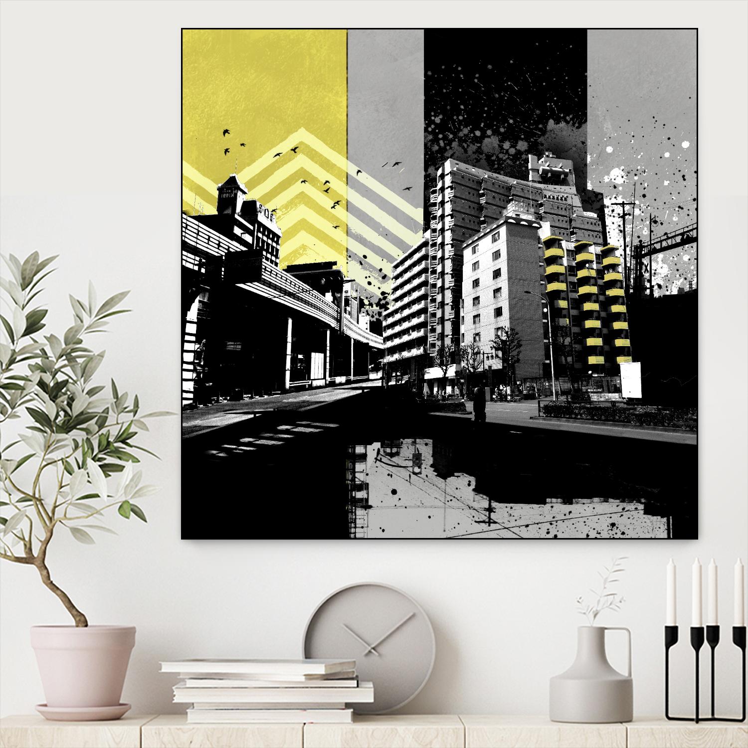 Triptych II by Elisabeth Brizzi on GIANT ART - yellow city scene