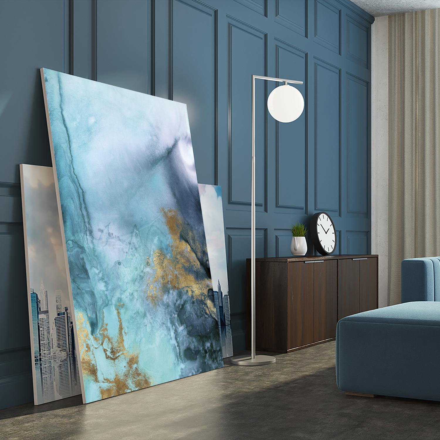 Gold Under the Sea I by Eva Watts on GIANT ART - blue abstract