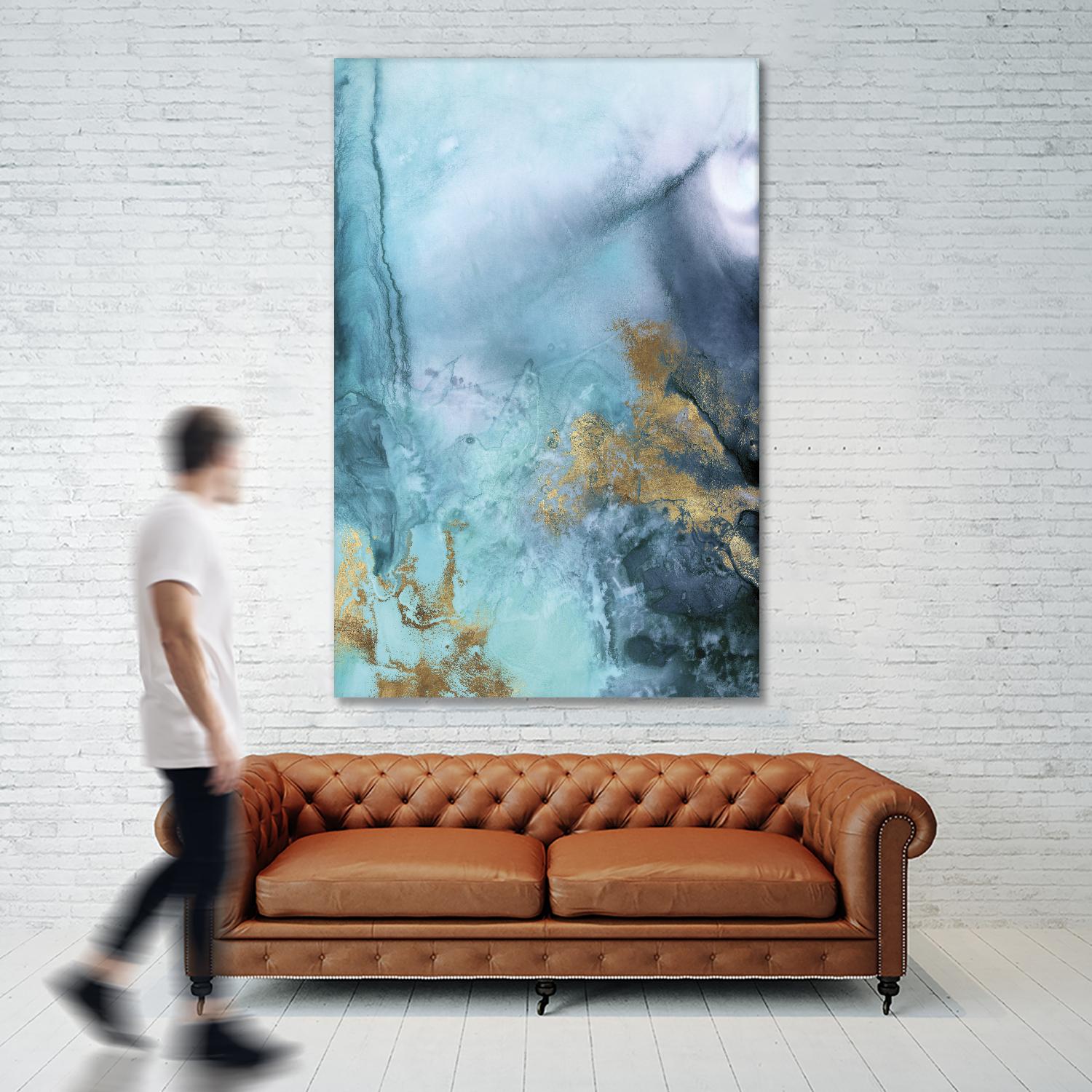 Gold Under the Sea I by Eva Watts on GIANT ART - blue abstract