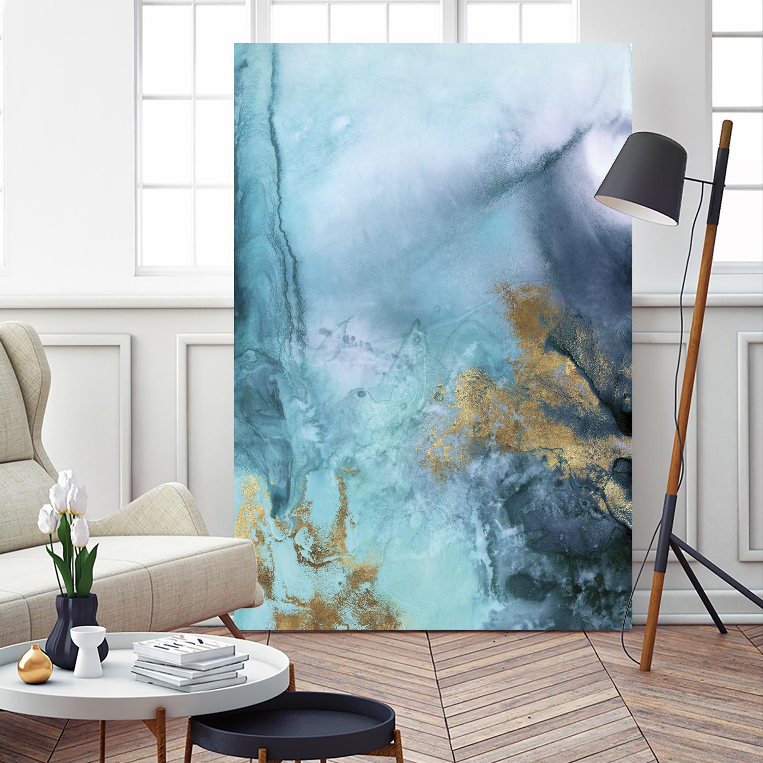 Gold Under the Sea I by Eva Watts on GIANT ART - blue abstract