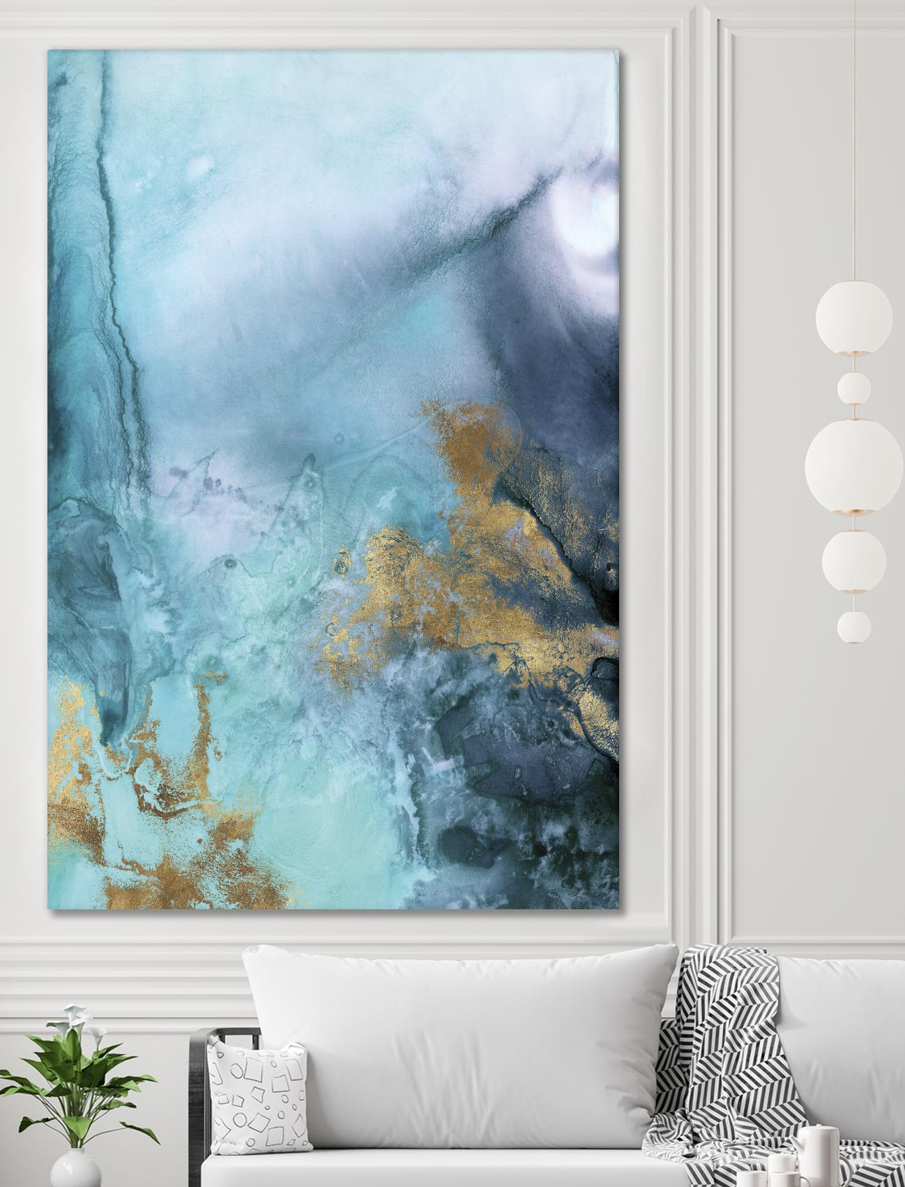 Gold Under the Sea I by Eva Watts on GIANT ART - blue abstract